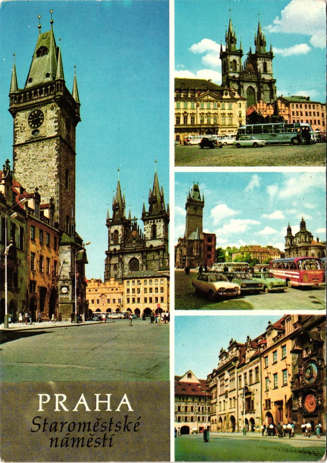 Prague Old Town Square Multi-View Postcard - Astronomical Clock Týn Church Prague Old Town Square Multi-View Postcard - Astronomical Clock Týn Church