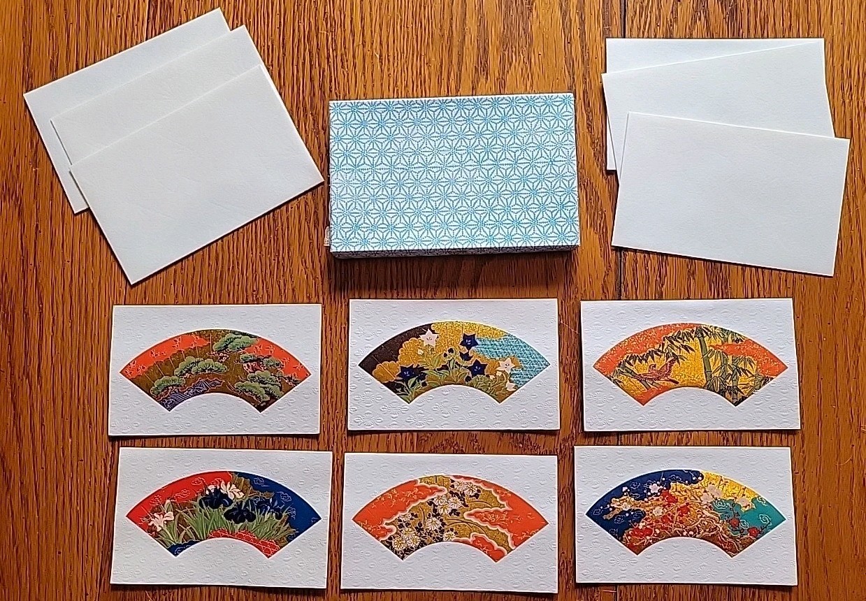Japanese Fukui Asahido Kyoto Fan  Watermarked Note card Set of 6 vtg Unused SEE 