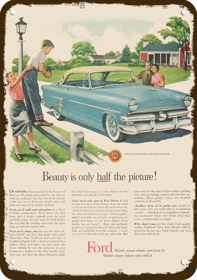 1953 FORD CRESTLINE 2-Door Car Vintage-Look-Edge DECORATIVE REPLICA METAL SIGN