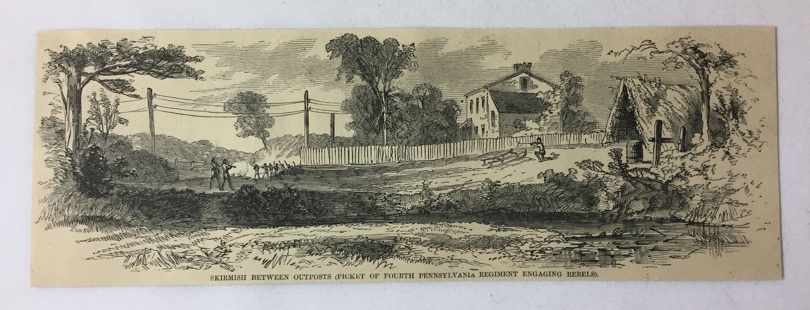 1861 magazine engraving~ SKIRMISH BETWEEN OUTPOSTS 4th Pennsylvania Regiment