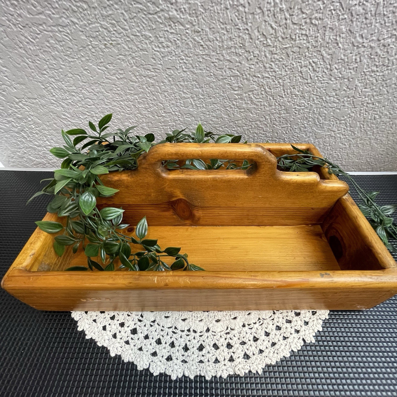 Vtg Wooden Cutlery Caddy Handled Utensil Box Primitive Country Farmhouse Decor