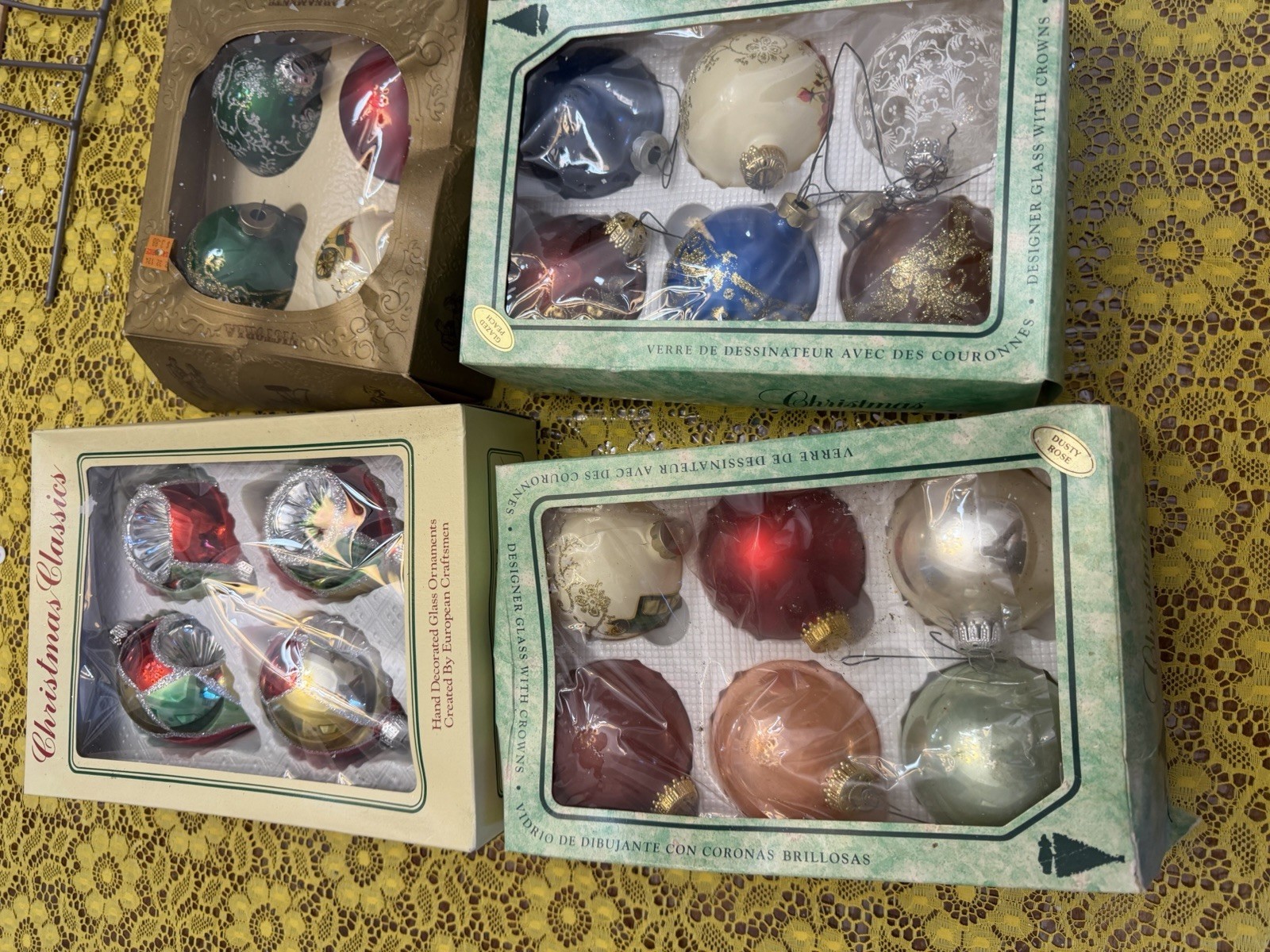 Vintage Christmas Glass Ornaments Lot Krebs Designer Crowns Hand Decorated