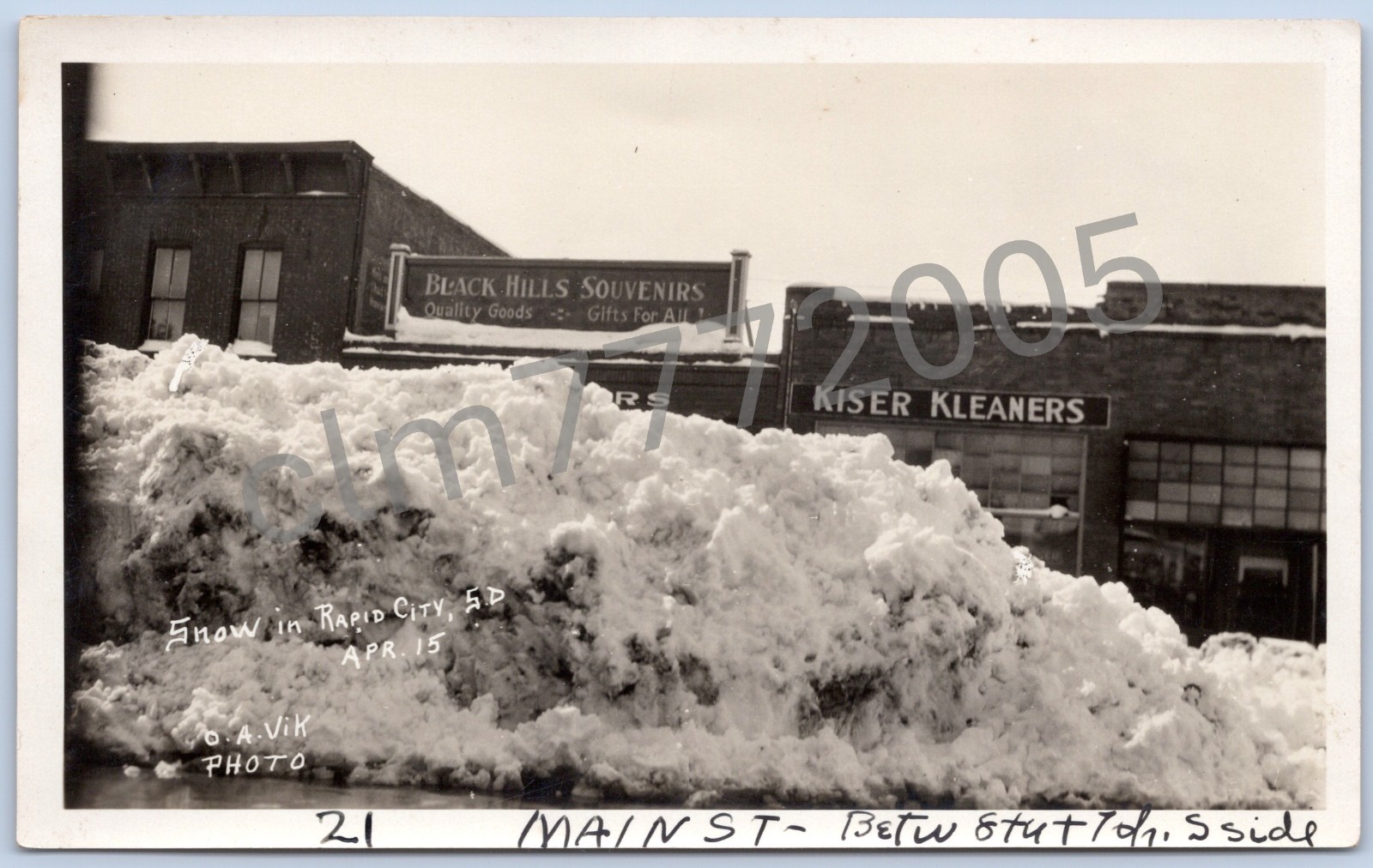 Photo Snapshot SD Rapid City South Dakota Main St Snow Apr 1928 OA Vik PH02