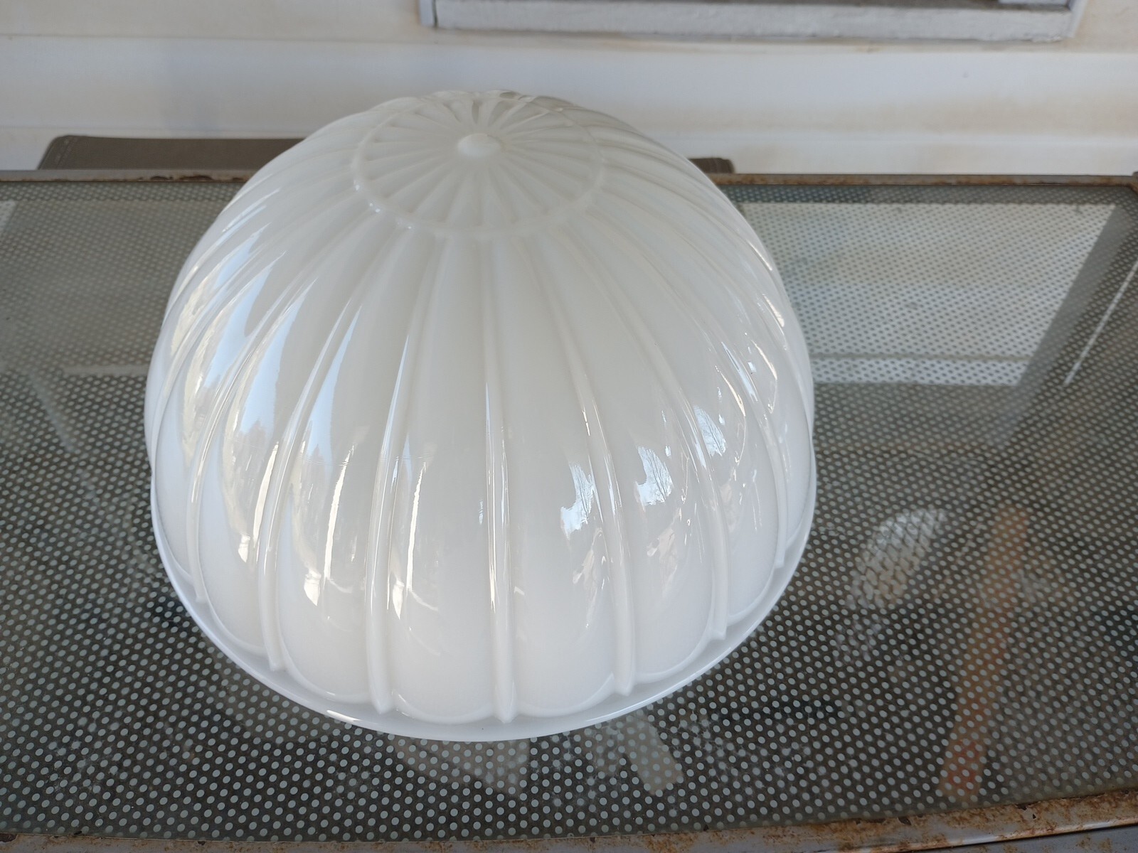 Light Fixture Glass Shade Globe Large Heavy Dome Shaped White Glass