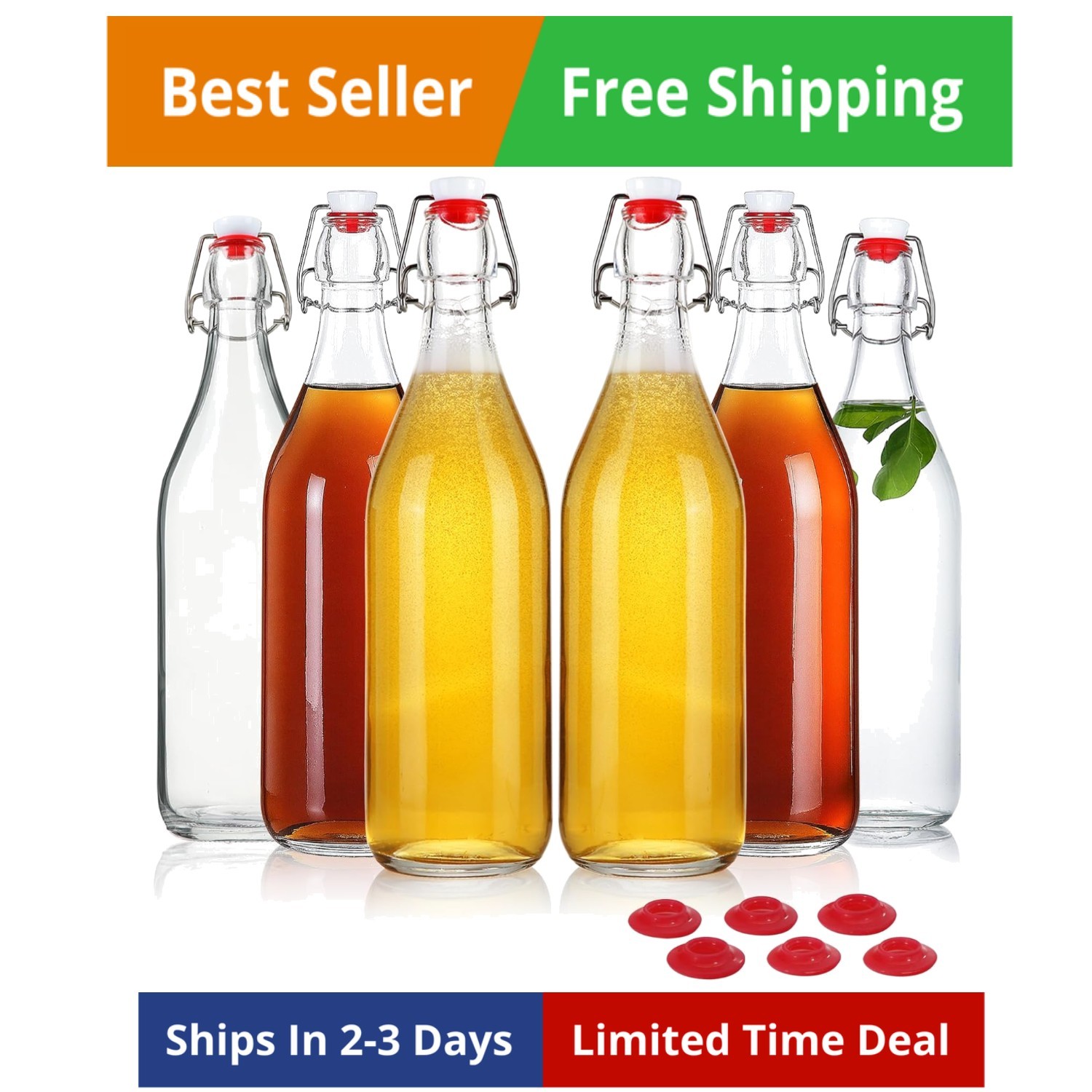 Glass Bottles With Stoppers 32oz Brewing Bottles for Kombucha Soda Juice
