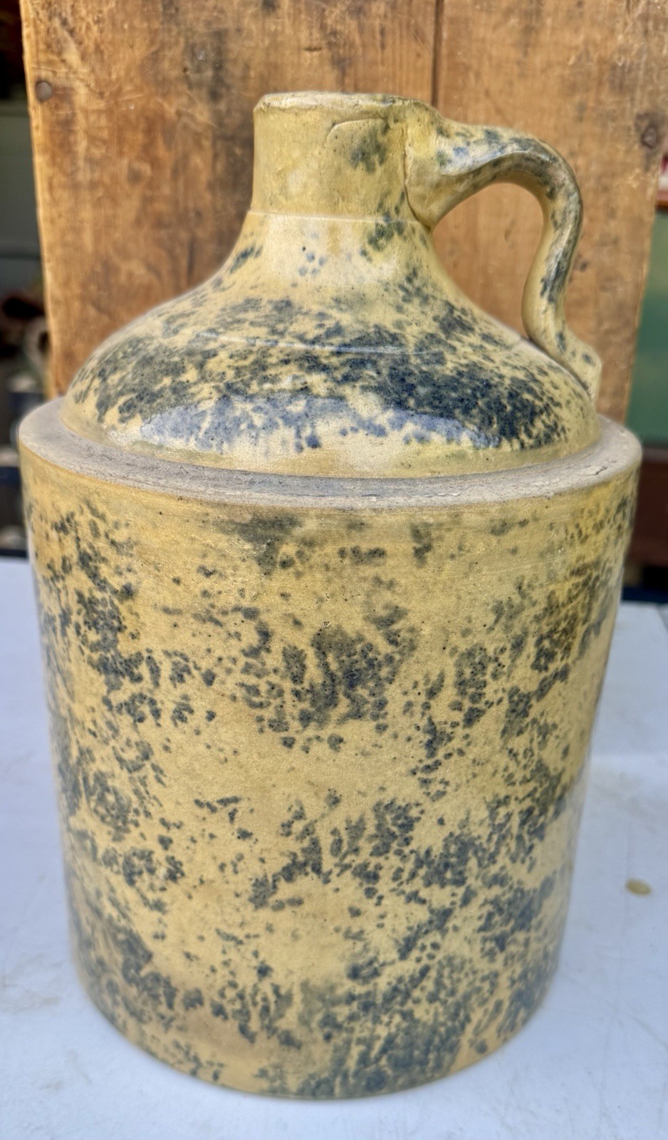 Antique Primitive Stoneware Ceramic Jug Spongeware Splatterware Shoulder Vtg