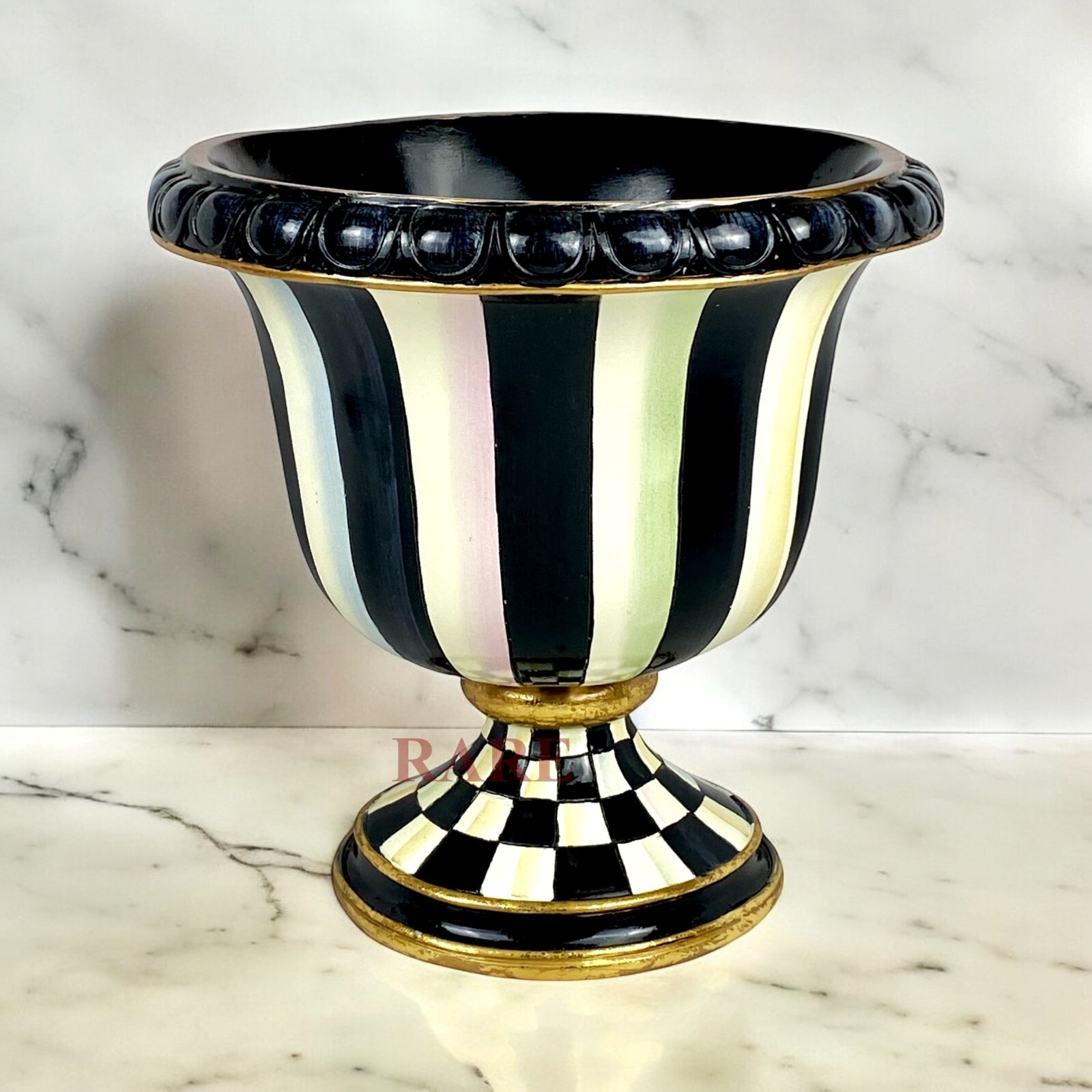 MacKenzie-Childs Courtly Stripe & Check Tabletop Urn 7.25\