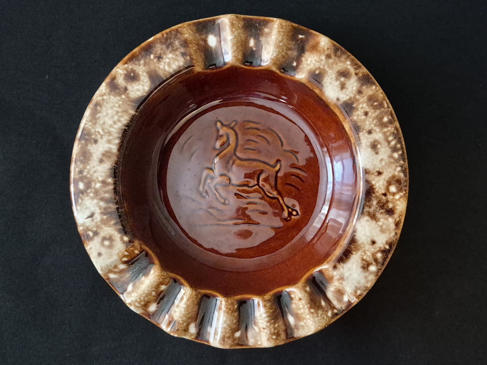 Hull USA Brown Drip Glaze Leaping Deer Ashtray Vintage Pottery 8