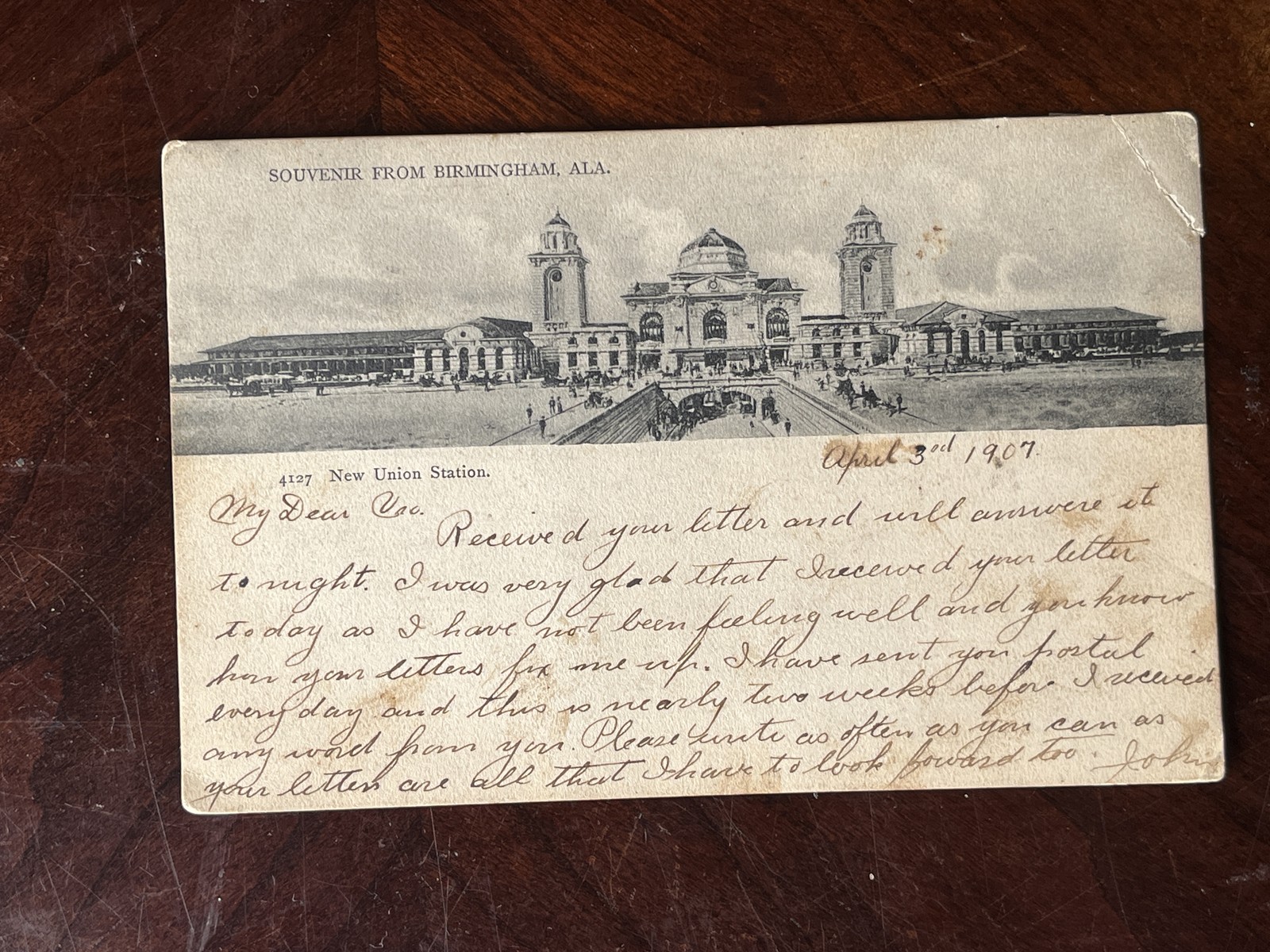 New Union Station Birmingham AL Jefferson Co 1907 Postcard Posted