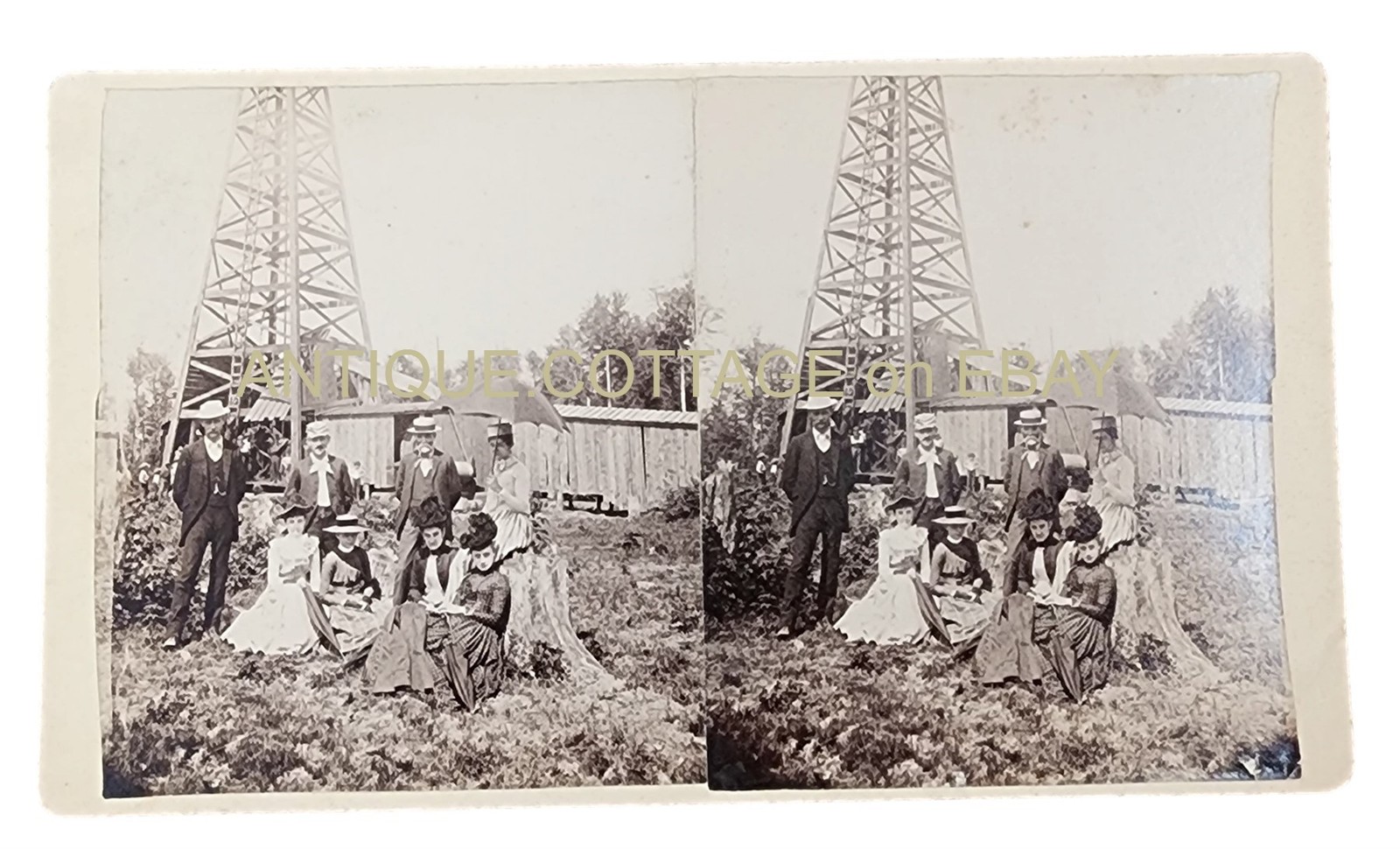 antique CLAYTON ELY EMIG hallam pa STEREOVIEW PHOTO field family tower