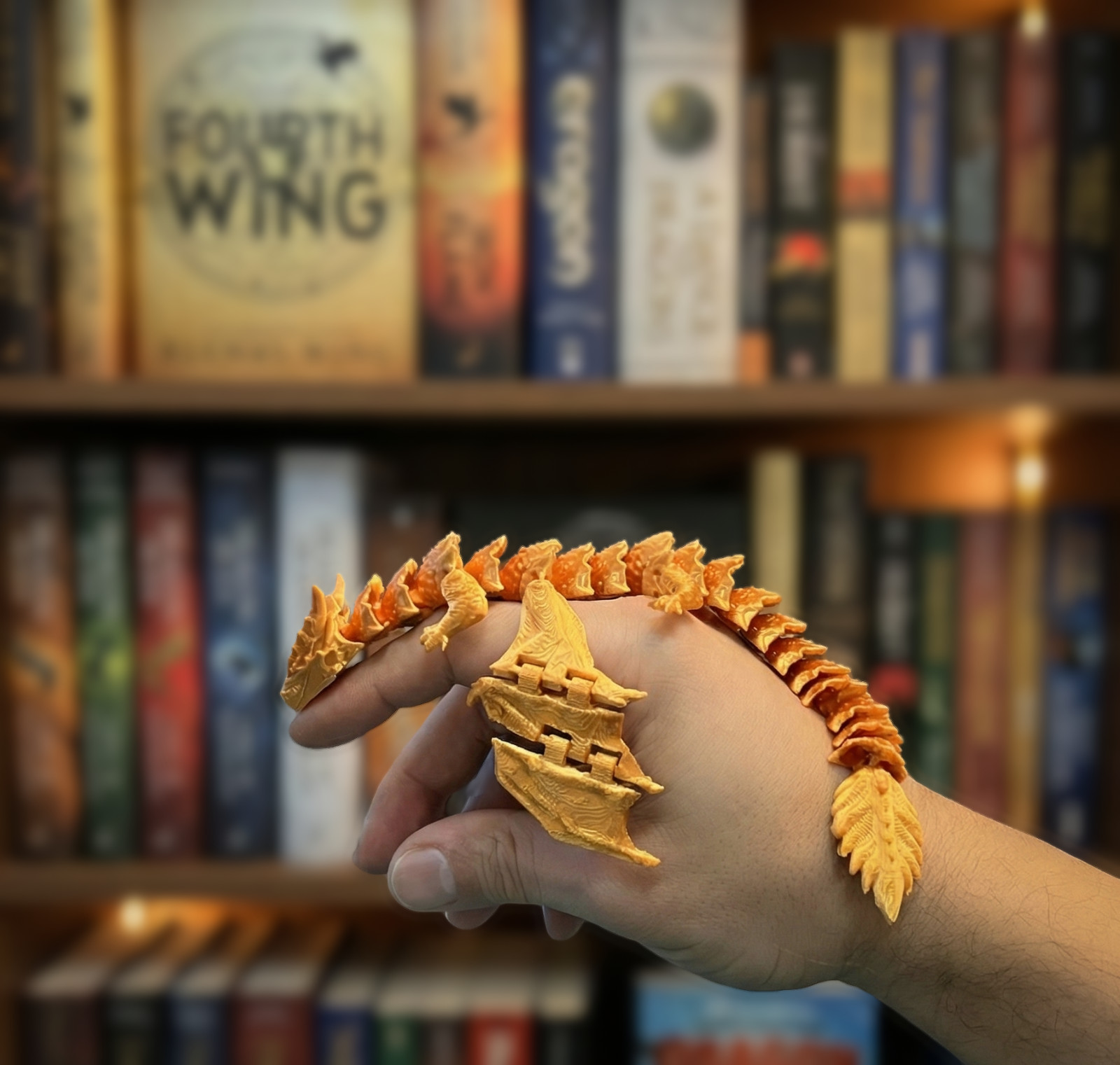 Articulated Gold Dragon Figurine, Flexi Feathertail Fantasy Gift, Fourth Wing