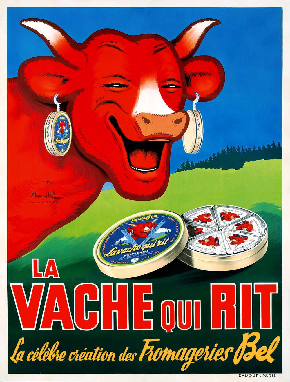 La Vache Qui Rit Vintage Ad Poster - Benjamin Rabier Design (c1920s) - 24x36” 🧀