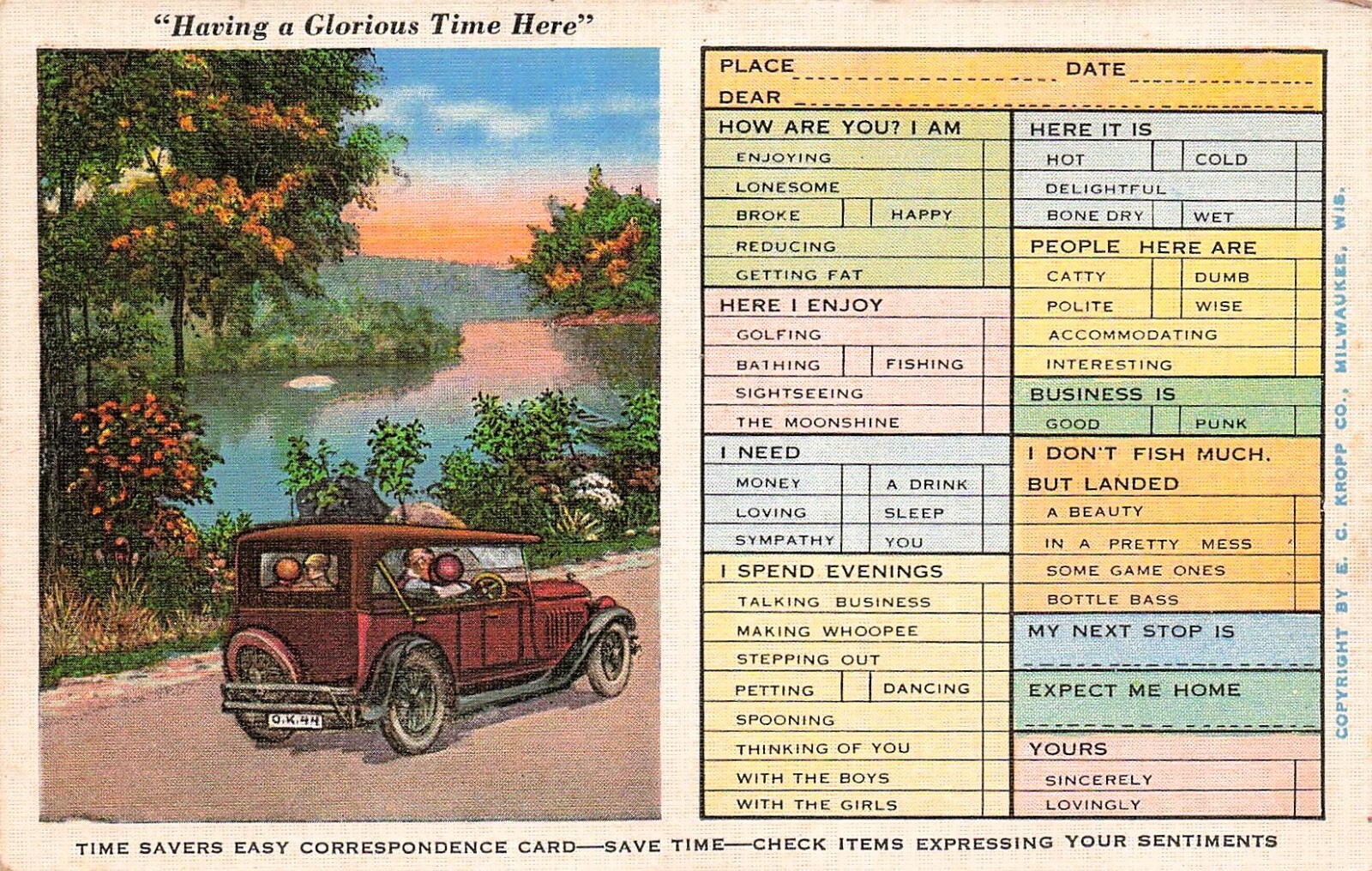 Lazy Busy People Comic Vacation Card Auto Scenic River Drive Vtg Postcard H39