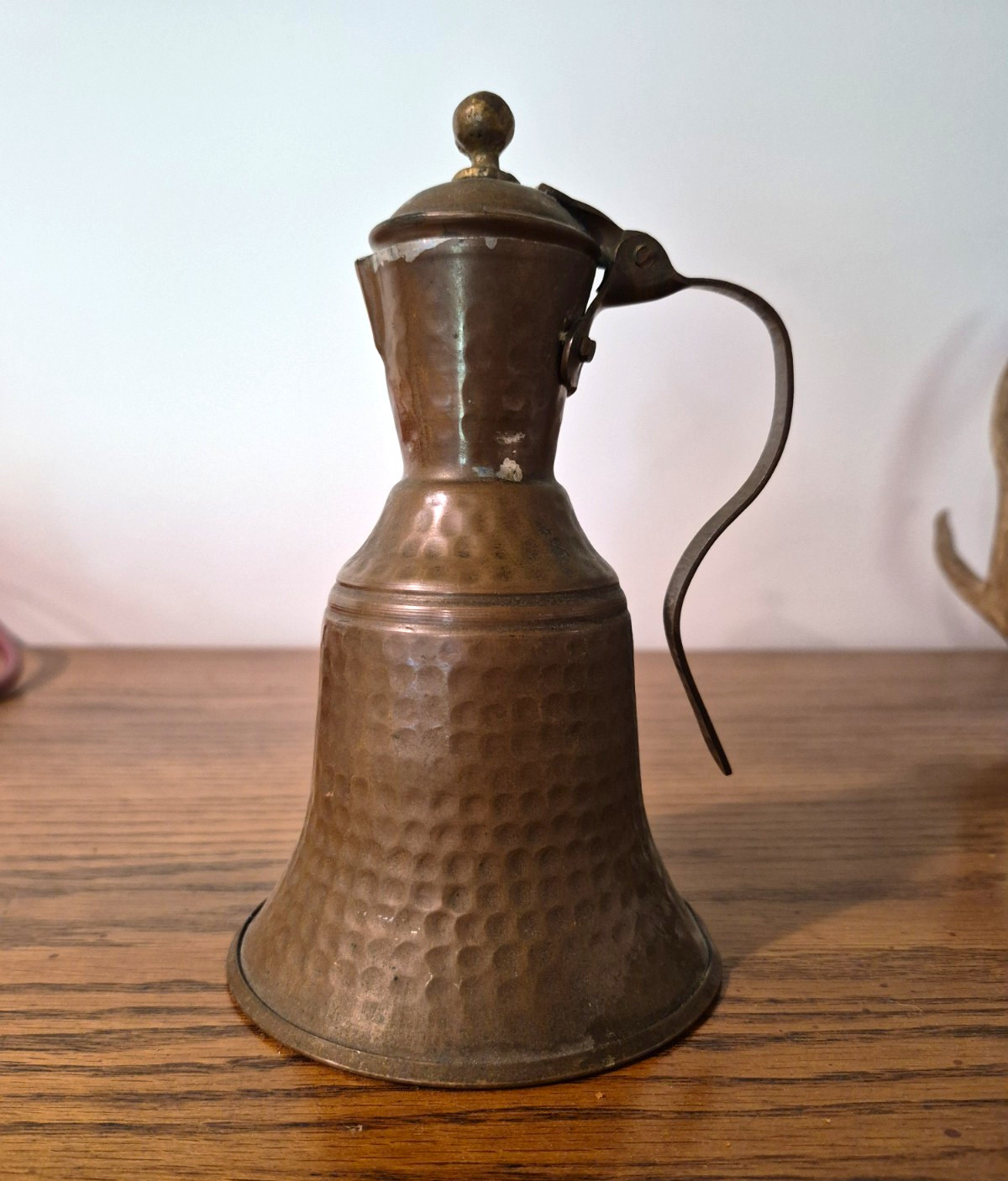 Antique Ottoman Hammered Copper Lidded Pitcher / Pot with Handle
