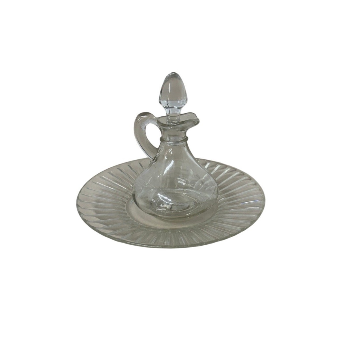 Clear Glass Cruet Set w Plate Stopper Handle