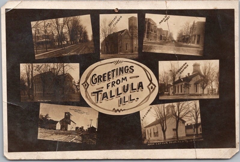 c1910s TALLULA, Illinois Real Photo RPPC Postcard Multi-View 7 Scenes *CREASED