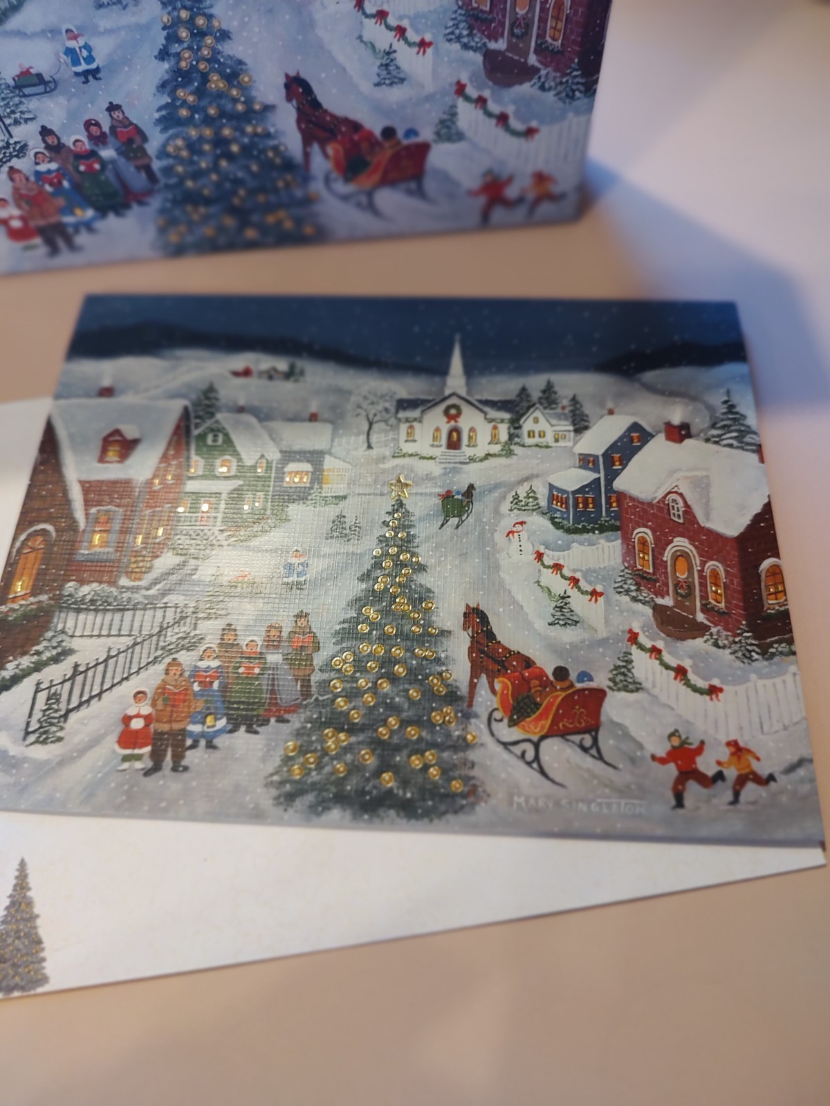 Lang ~ Silent Night Boxed Christmas Linen Cards/Envelopes ~ Village Scene ~ NEW Lang ~ Silent Night Boxed Christmas Linen Cards/Envelopes ~ Village Scene ~ NEW