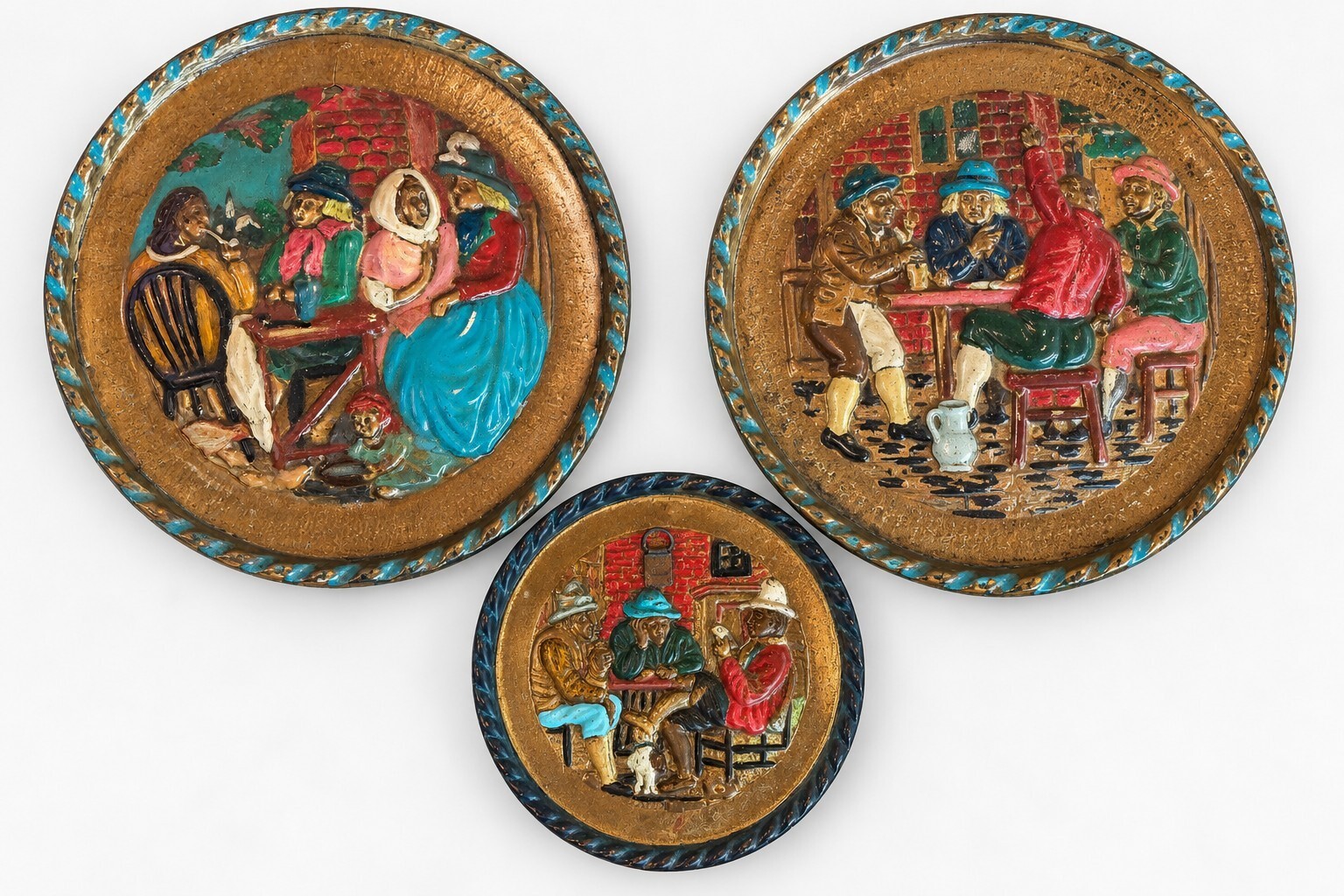Vintage Peerage England Tavern Pub Wall Plaques Hand Painted Metal Set of 3
