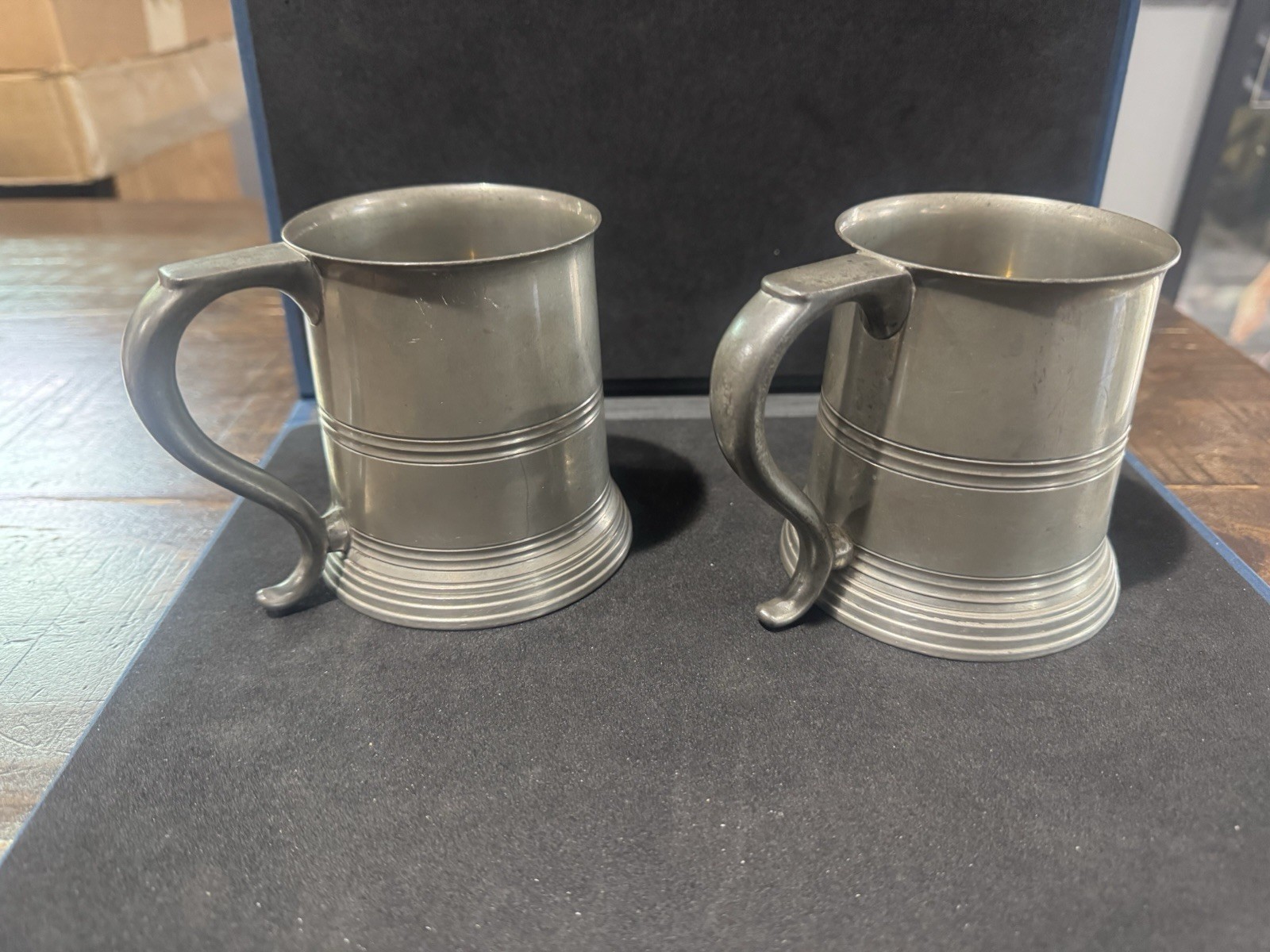 Set Of 2 Manning Bowman 133 Pewter Glass Bottom Tankard Beer Mugs VINTAGE