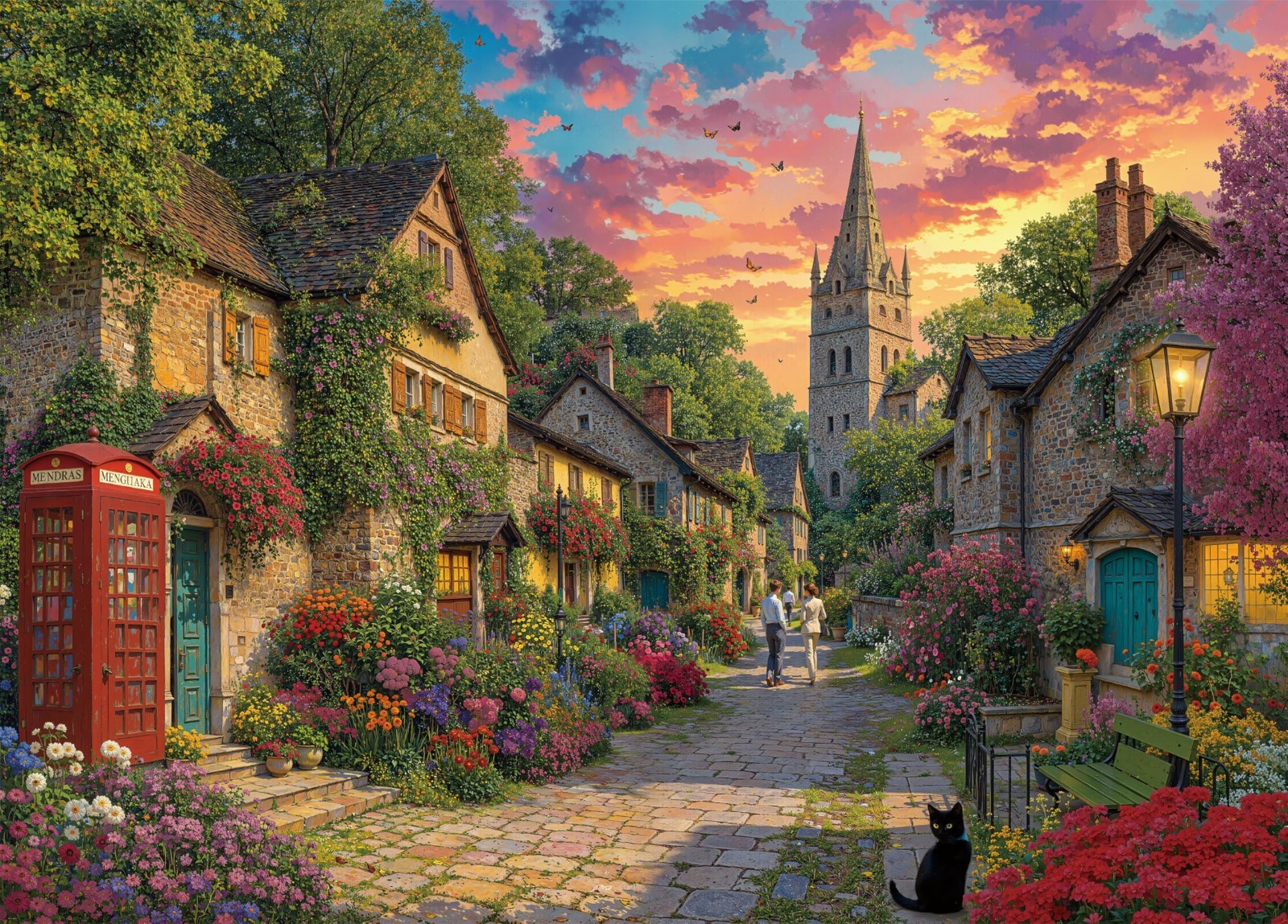 Jigsaw Puzzles for Adults 1000 Pieces - Church Lane, Village Church Puzzle for A