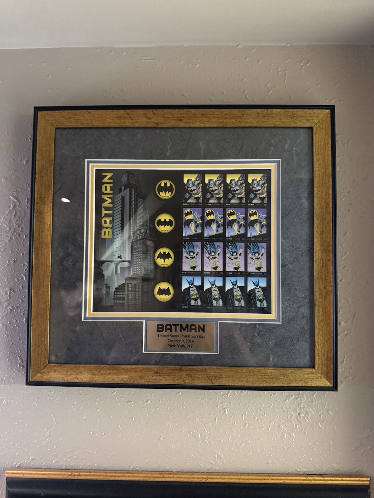 ⁠USPS Batman 75th Anniversary Framed Stamp Sheet 2014 Full Pane Wall Display⁠