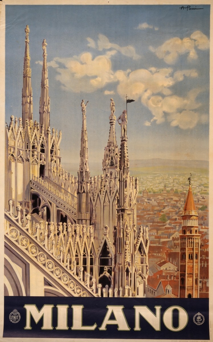 Vintage Milan Italy Travel Art Poster Print