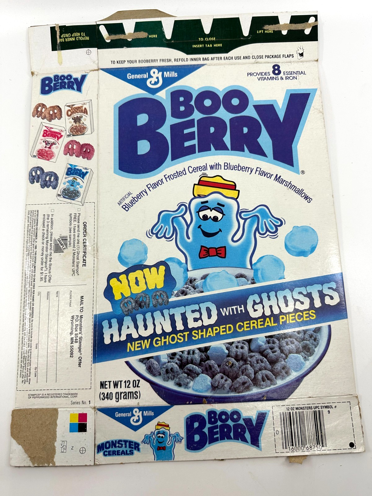 RARE Vintage 1985 General Mills Boo Berry Monster Cereal Box Series 1 Ghosts