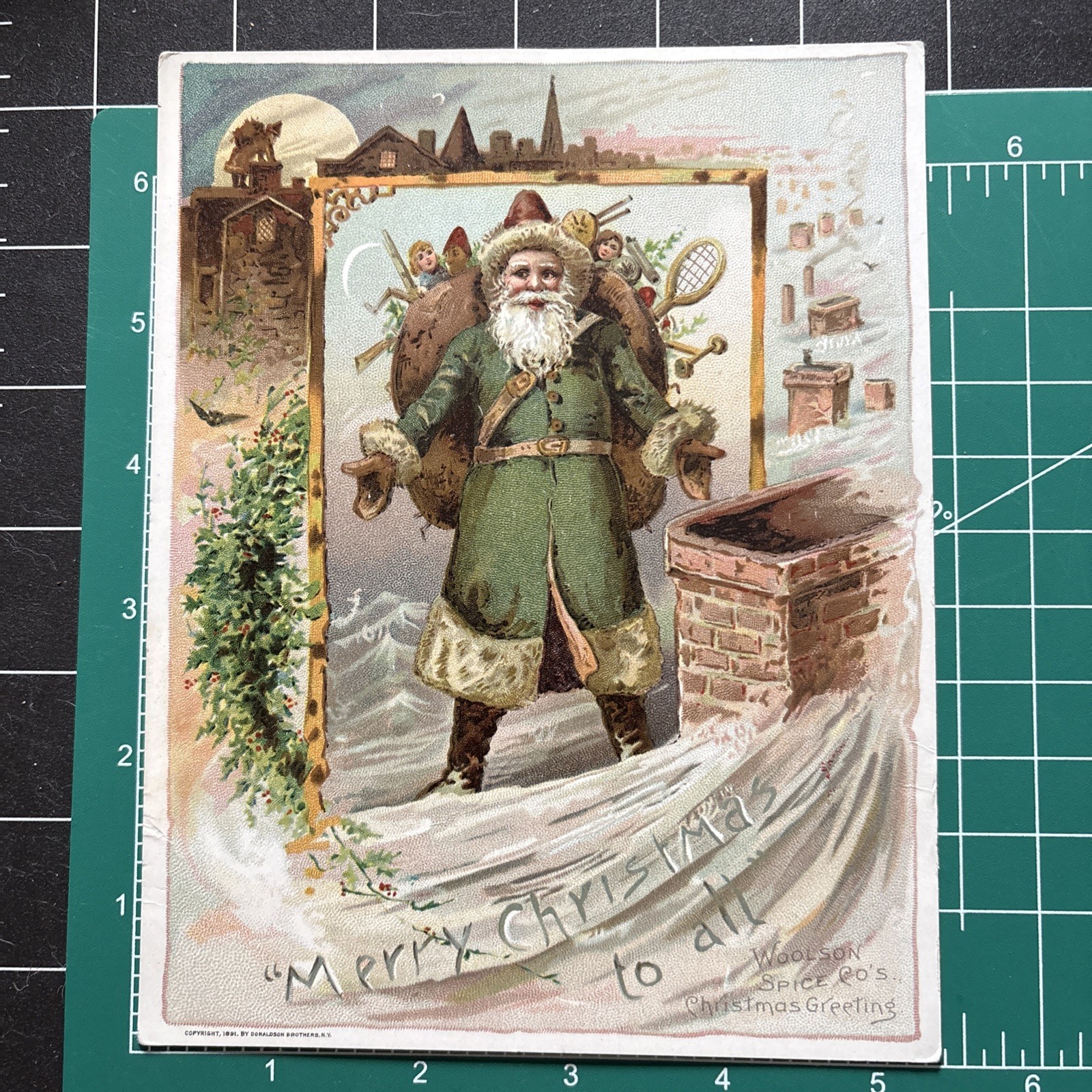 1891 Lion Coffee & Tea Woolson Spice Co. Santa Claus Christmas (LARGE) Trade Cd.