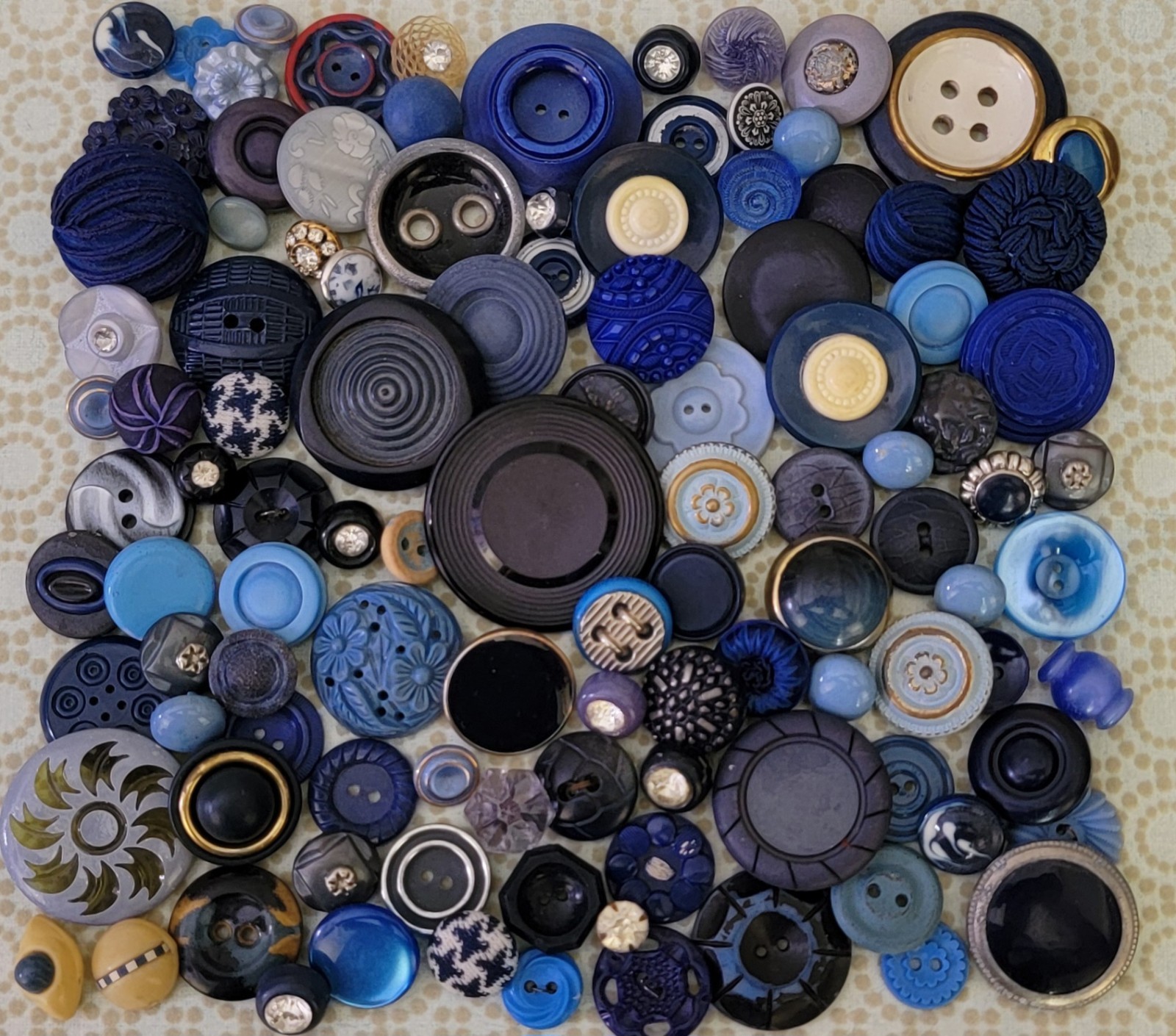 Antique Vtg Blue Button Lot Metal Glass Rhinestones Early Pastics +more