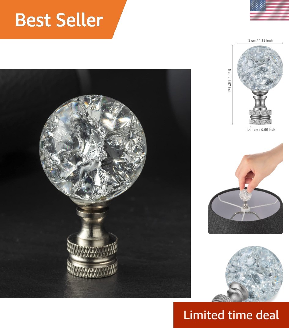 Modern Crystal Lamp Finial with Crackle Ball Design – Luxurious Silver Accent