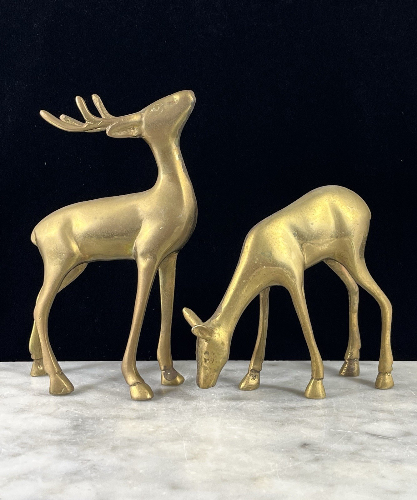 Vintage Solid Brass Deer Figurines Buck & Doe Pair Mid Century Modern Decor