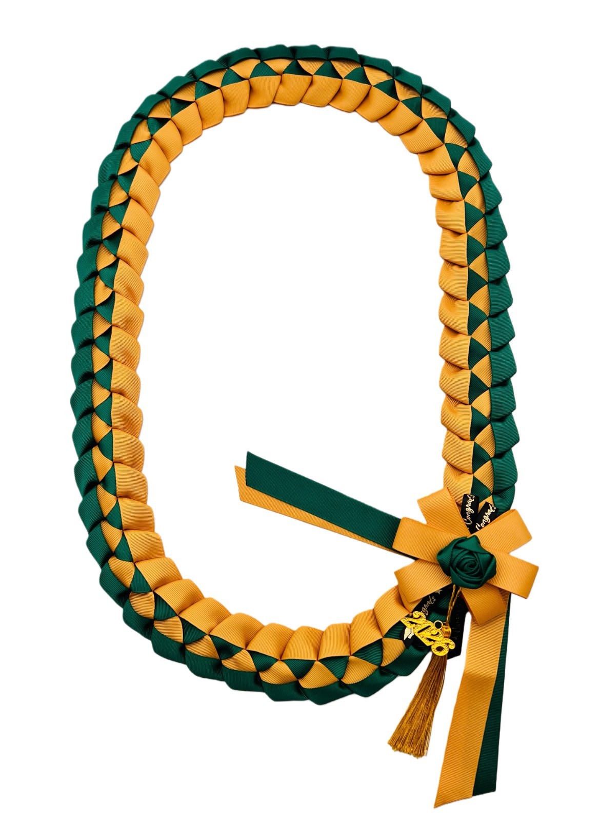 IndieCraft Grosgrain 2026 Ribbon Graduation Leis-Hunter Green & Old gold IndieCraft Grosgrain 2026 Ribbon Graduation Leis-Hunter Green & Old gold