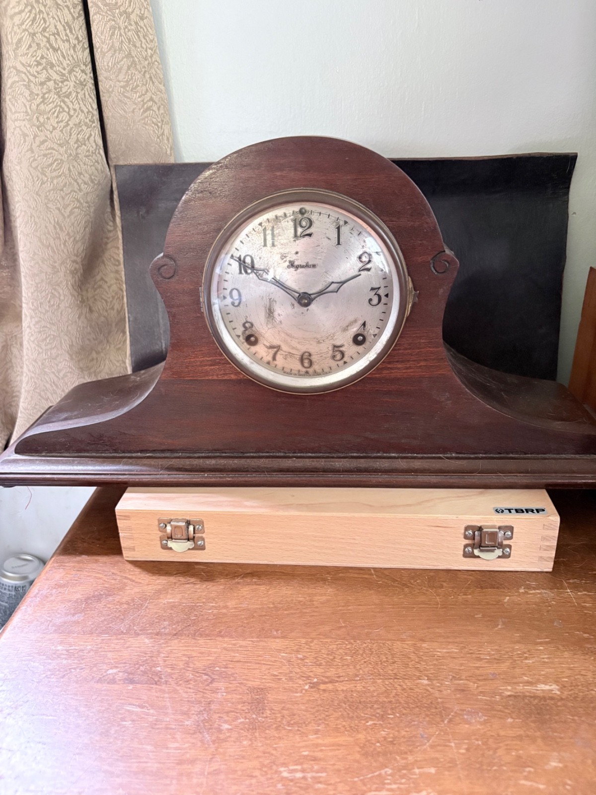 Working Antique 1920\'s Ingraham Mechanical Mantle Tambour Clock 8 Day Runs
