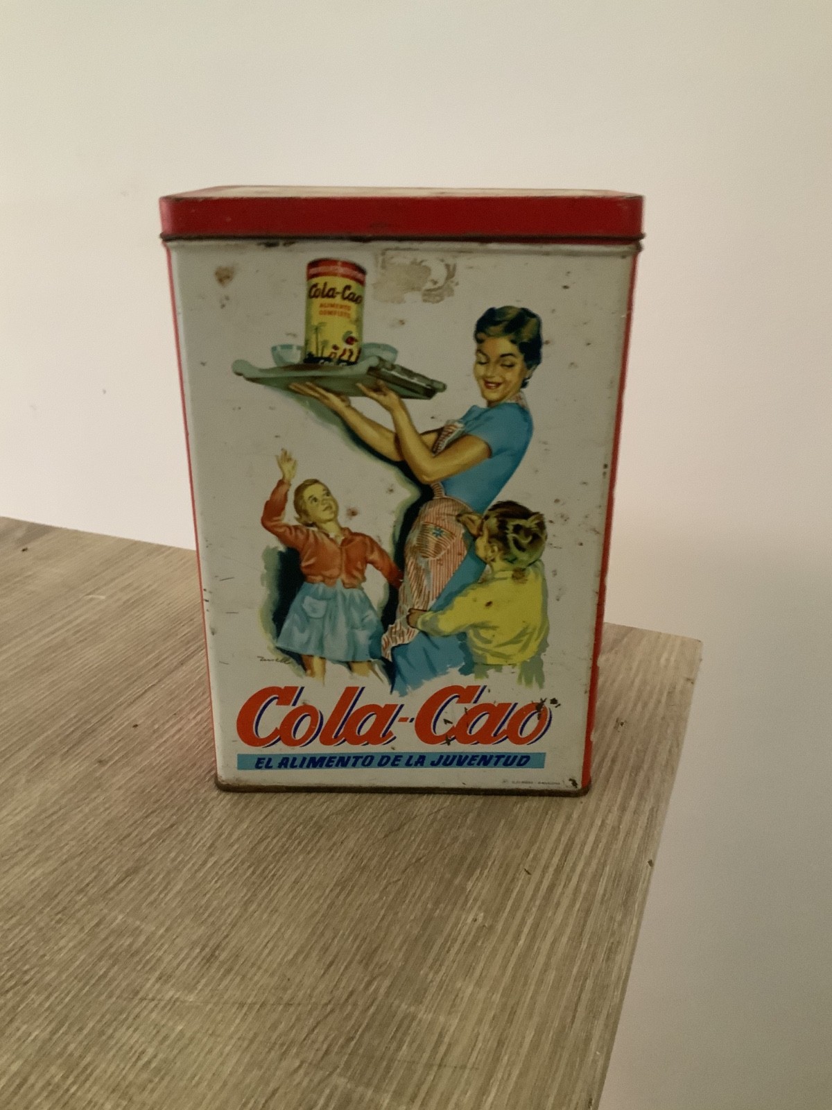 2 Vintage COLA CAO  Spain Barcelona HARINA Vtg ADVERTISING METAL CANISTER