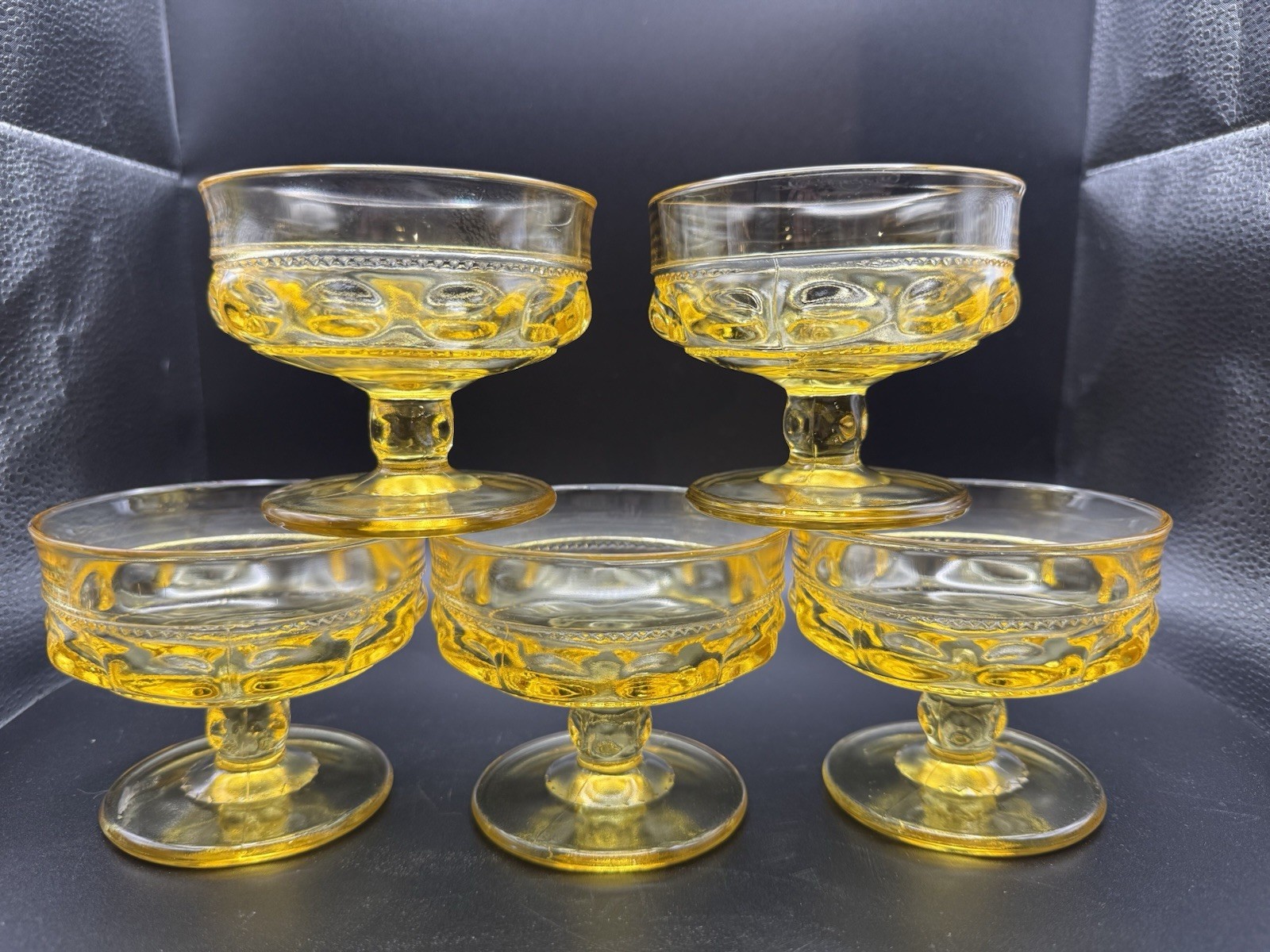 Indiana Glass Kings Crown Gold Thumbprint Pattern Set Of 5 Indiana Glass Kings Crown Gold Thumbprint Pattern Set Of 5