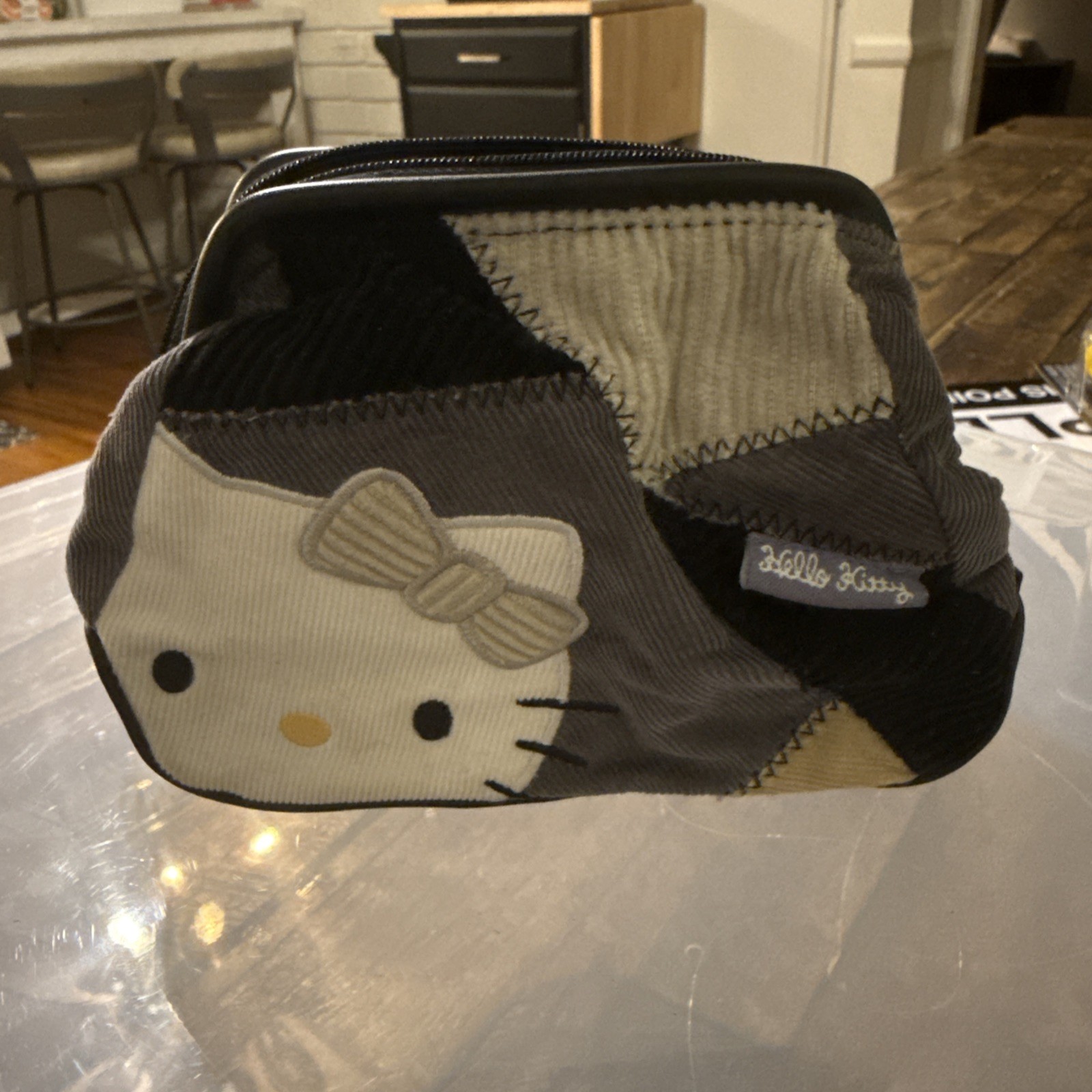 Vintage 2005 Sanrio Smiles Hello Kitty Corduroy Patchwork Cosmetic Pouch Bag