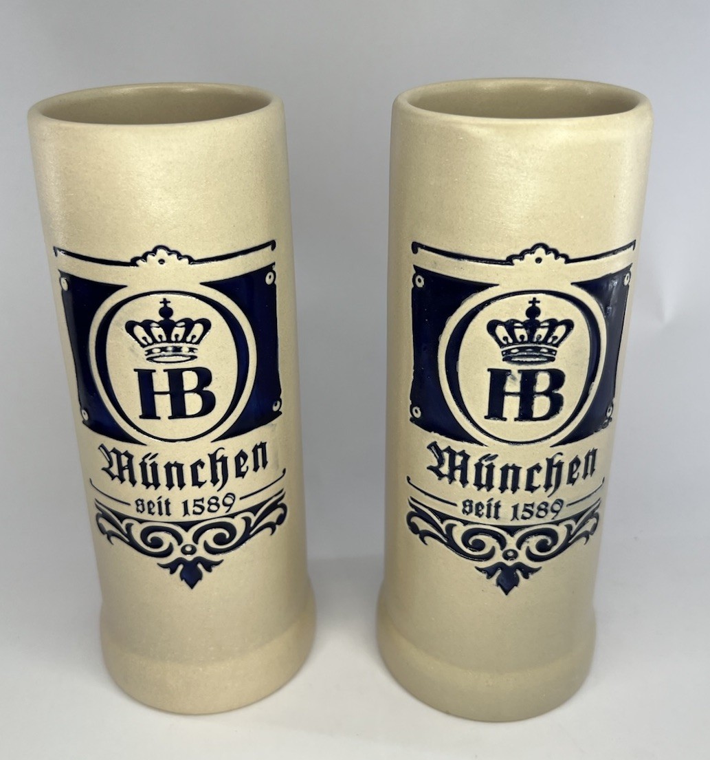 HB München Hofbräuhaus Beer Stein Mug Lot Of 2 German Breweriana