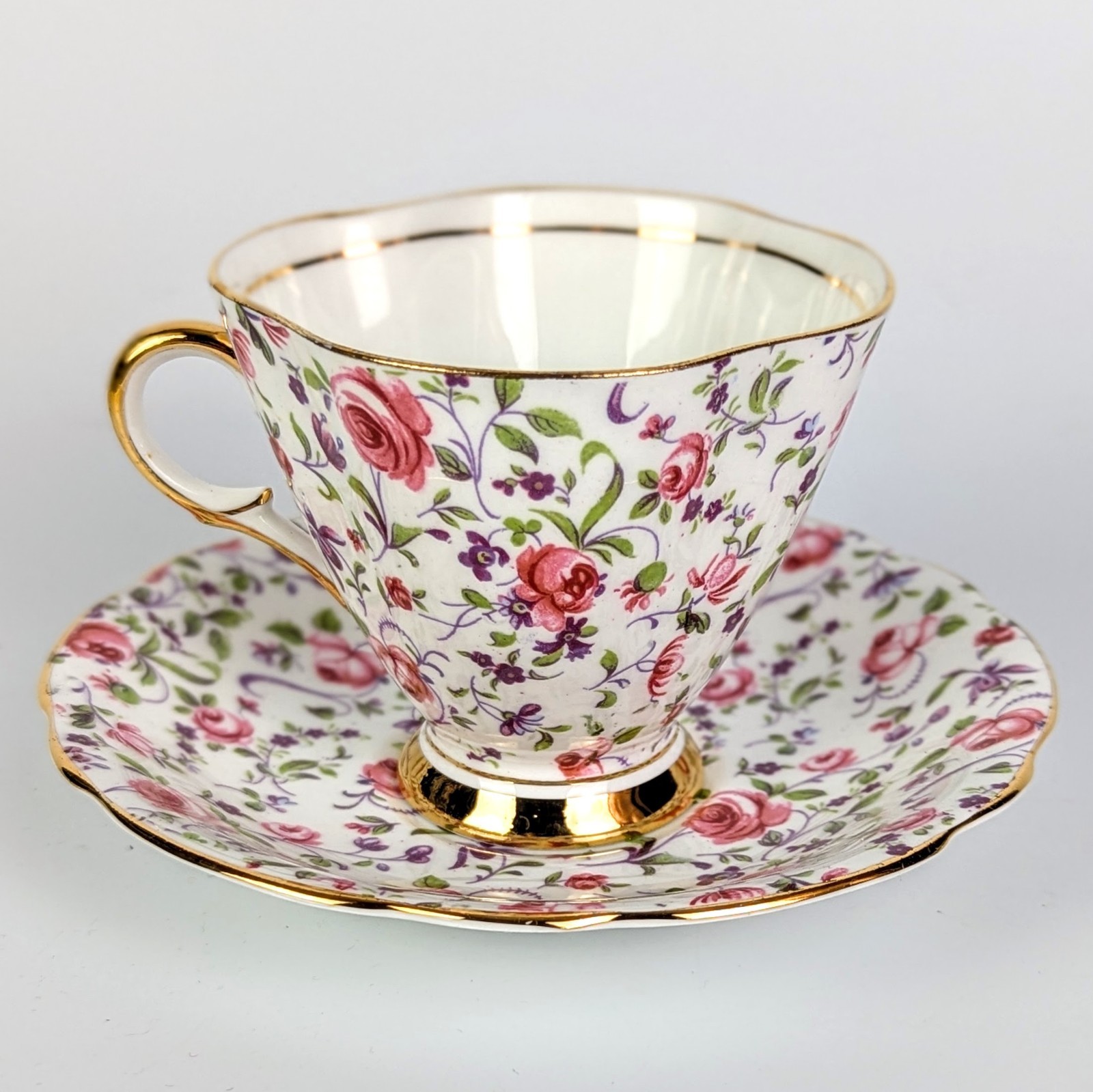 Clarence Rose Chintz Fine Bone China England Tea Cup & Saucer