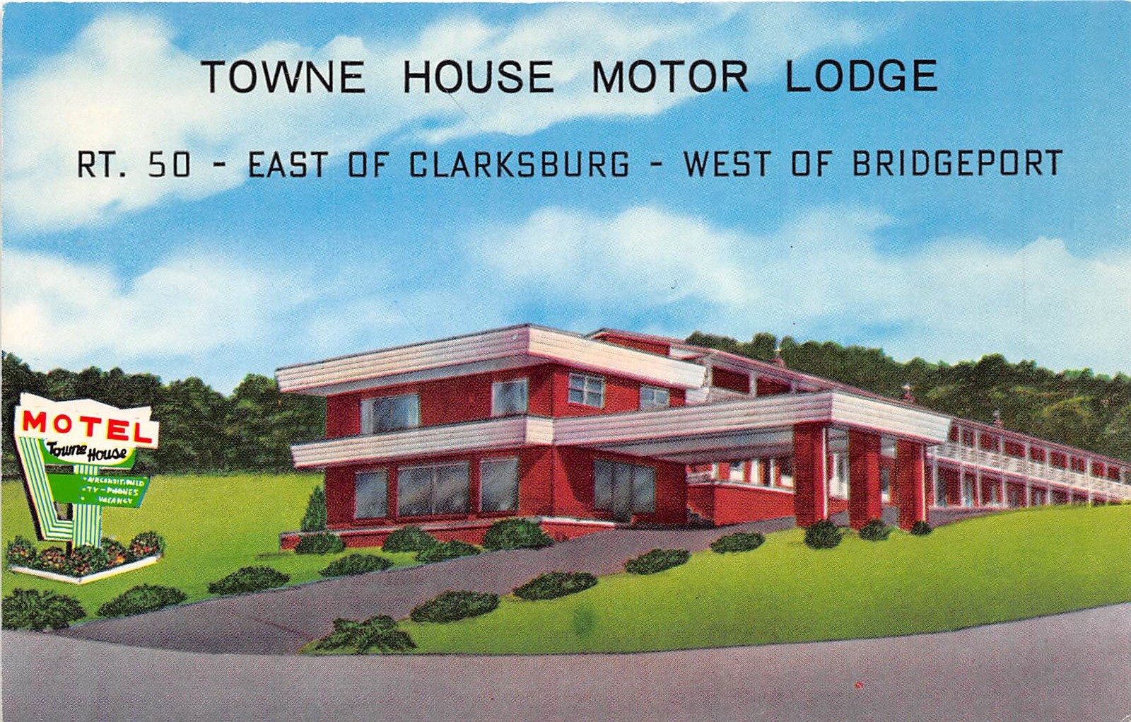 Clarksburg West Virginia c1966 Postcard Towne House Motor Lodge