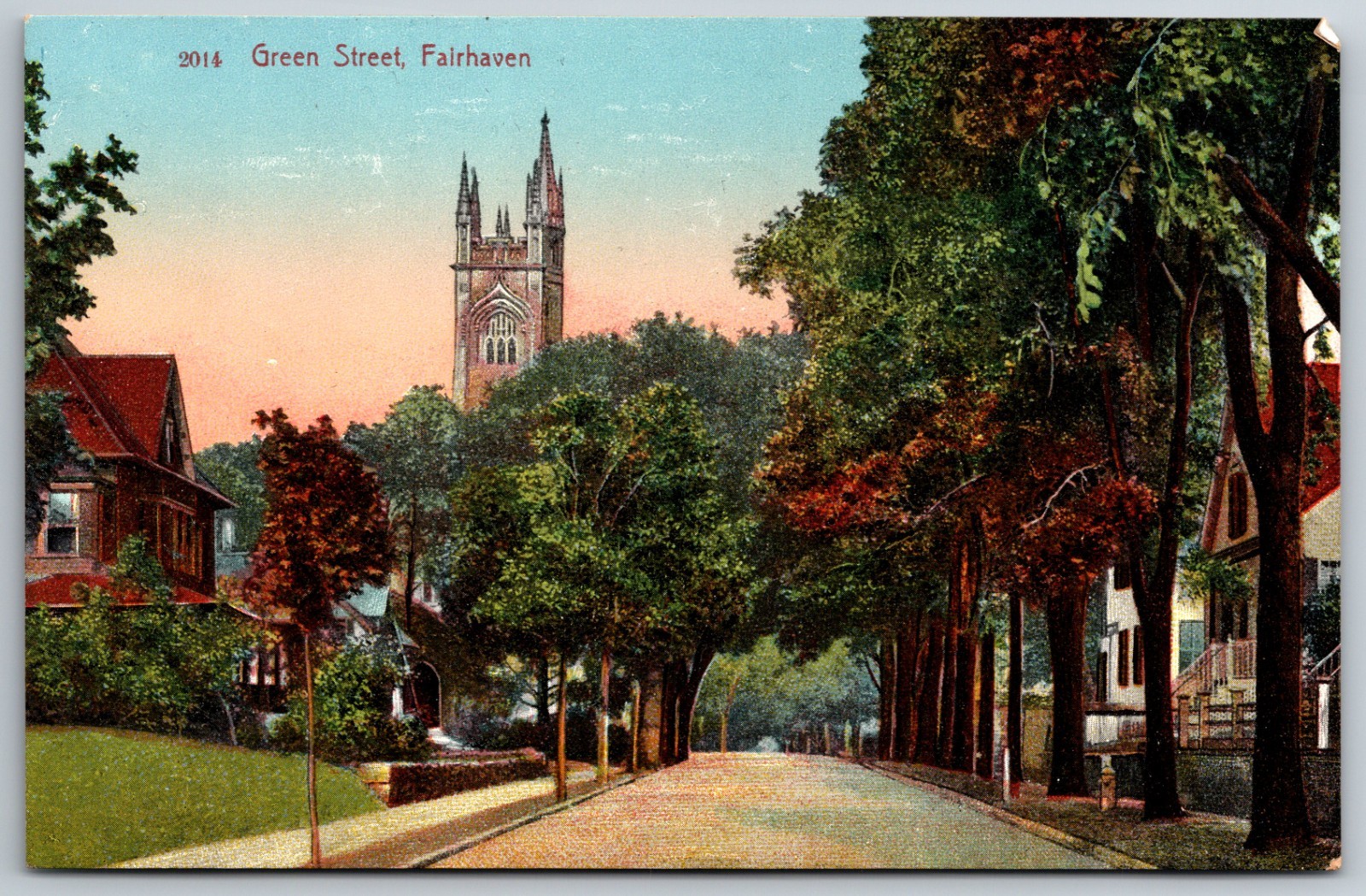 Green Street Fairhaven Massachusetts Cathedral HS Hutchinson Unused Postcard Green Street Fairhaven Massachusetts Cathedral HS Hutchinson Unused Postcard
