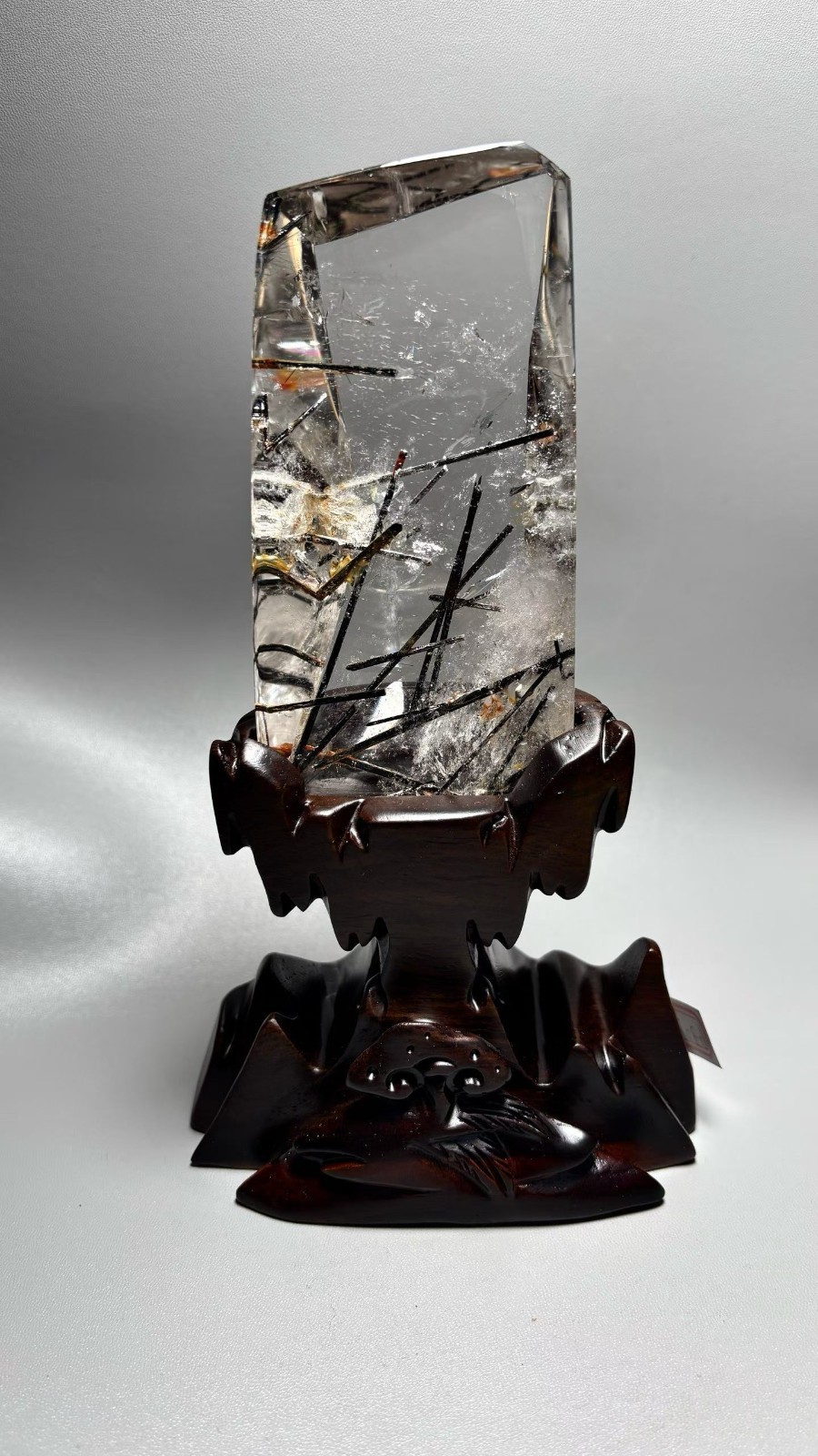 1.6LB High qualityNatural Black tourmaline Quartz Crystal Mineral specimens+base