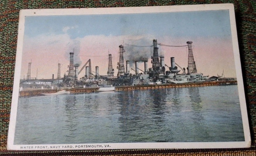 Portsmouth Virginia VA Navy Yard Steamships Harbor Scene 1920s Antique Post Card