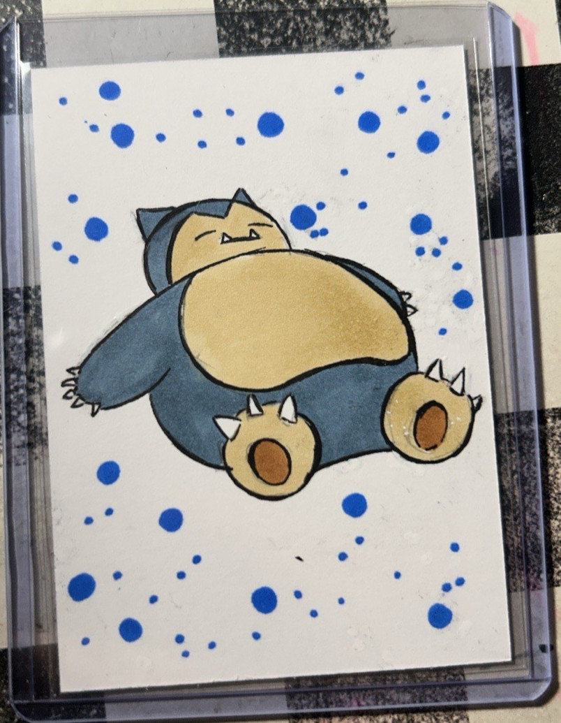 Snorlax Pokemon Hand Drawn Sketch Card 1/1 Original Art Custom ACEO Trading Card