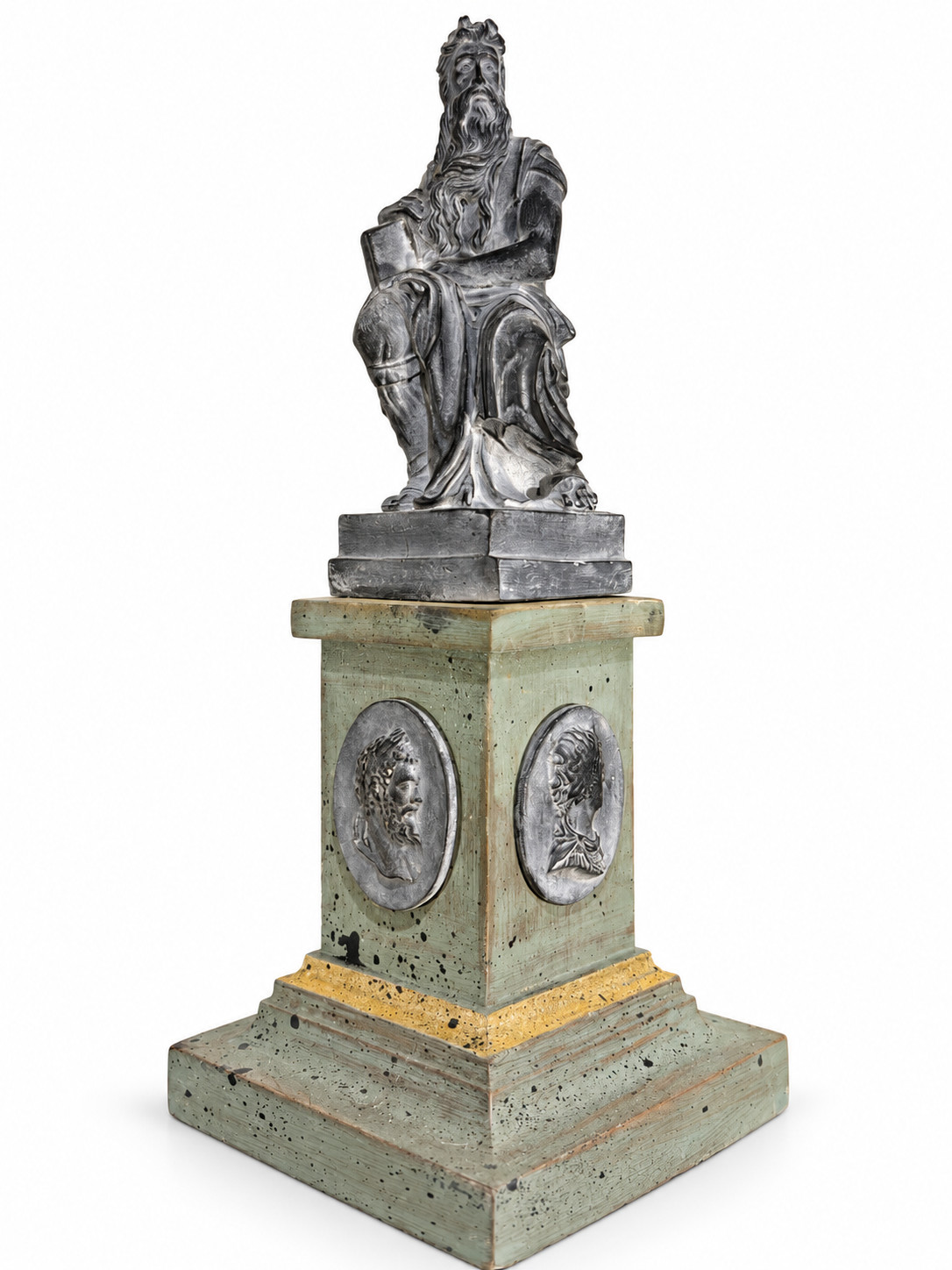 Italian Grand Tour Style Statue of Moses Figure on Neoclassical Base w Intaglios