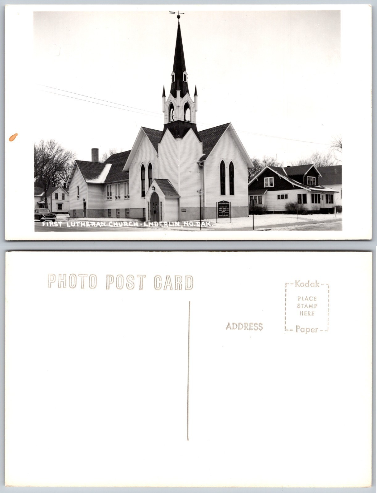 Vintage RPPC First Lutheran Church Enderlin ND Photo Postcard Kodak Paper