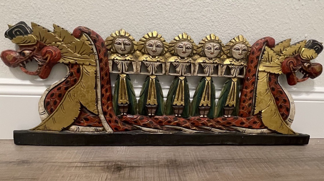Balinese Dragon Boat Hand Carved Bali Indonesia Wood Panel Wall
