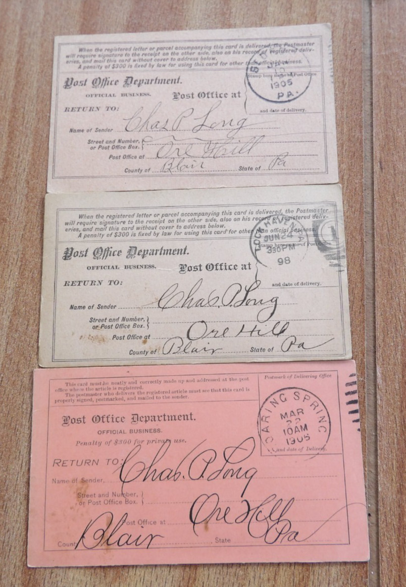 Three 1898-1905 Post Office Receipts Pa Lock Haven Bedford Roaring Spring Ore H Three 1898-1905 Post Office Receipts Pa Lock Haven Bedford Roaring Spring Ore H