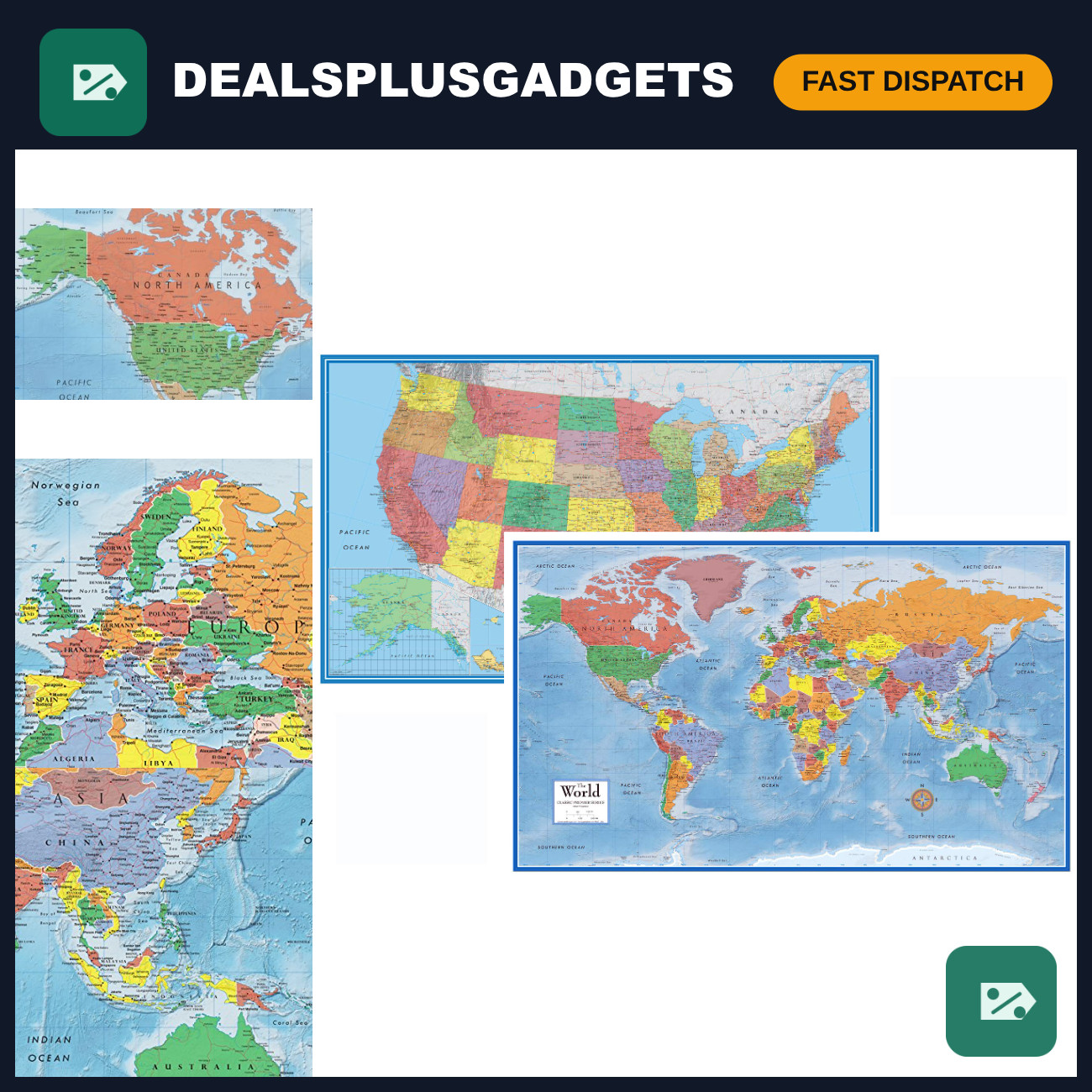 24x36 Classic 3D World & USA Wall Map Set - Laminated Educational Decor