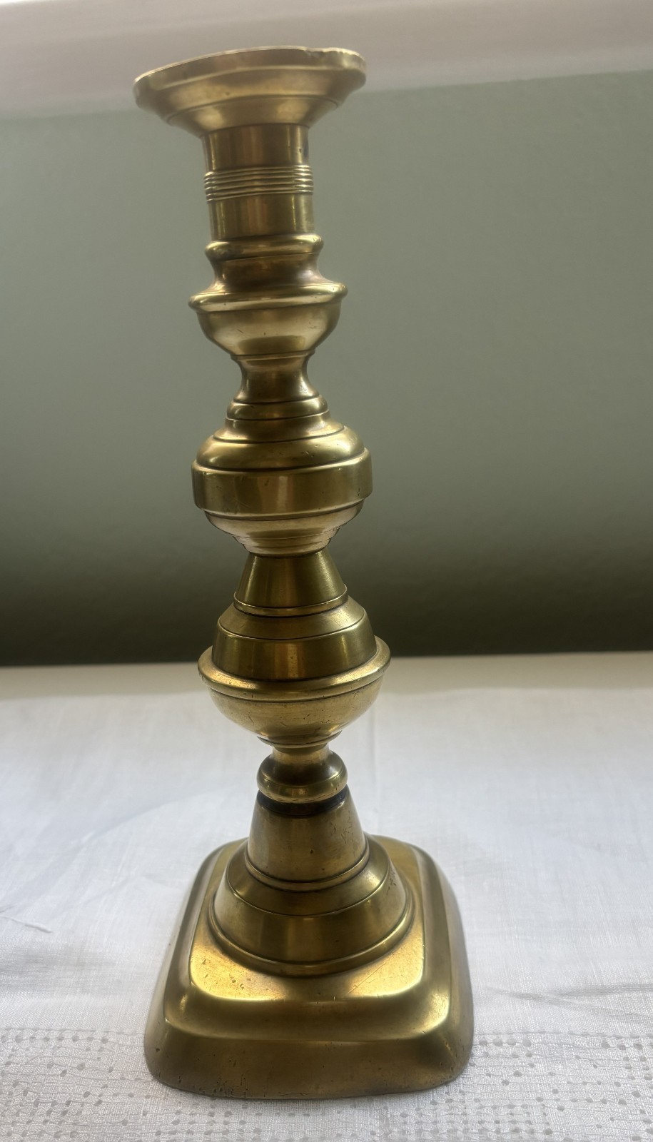 Antique 19th Century Brass Candlestick Square Base 10\