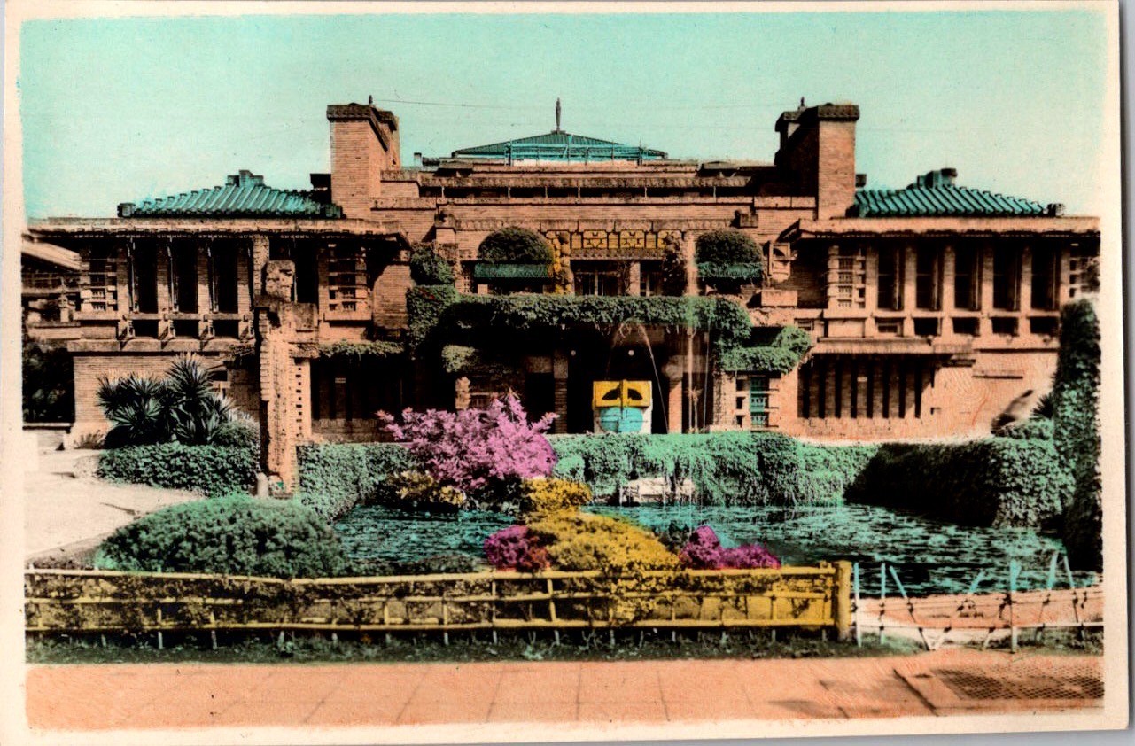 Vintage Hand-Tinted Photograph Imperial Hotel Tokyo Japan Frank Lloyd Wright